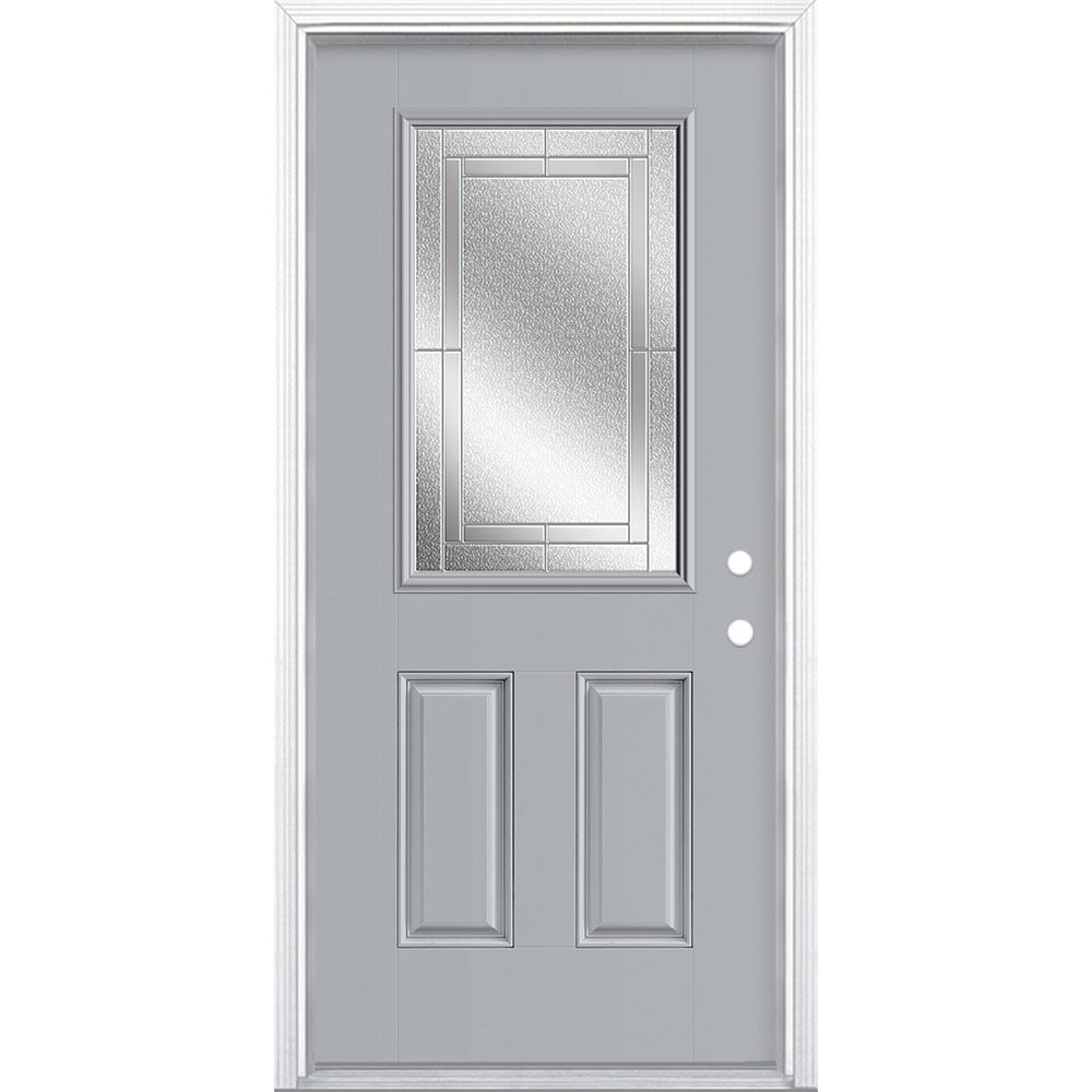 Masonite 3419943 Focus 36-in x 80-in x 4-9/16-in Fiberglass Half lite Left-hand inswing Evergreen Painted Prehung Front Door with Brickmould Insulating core