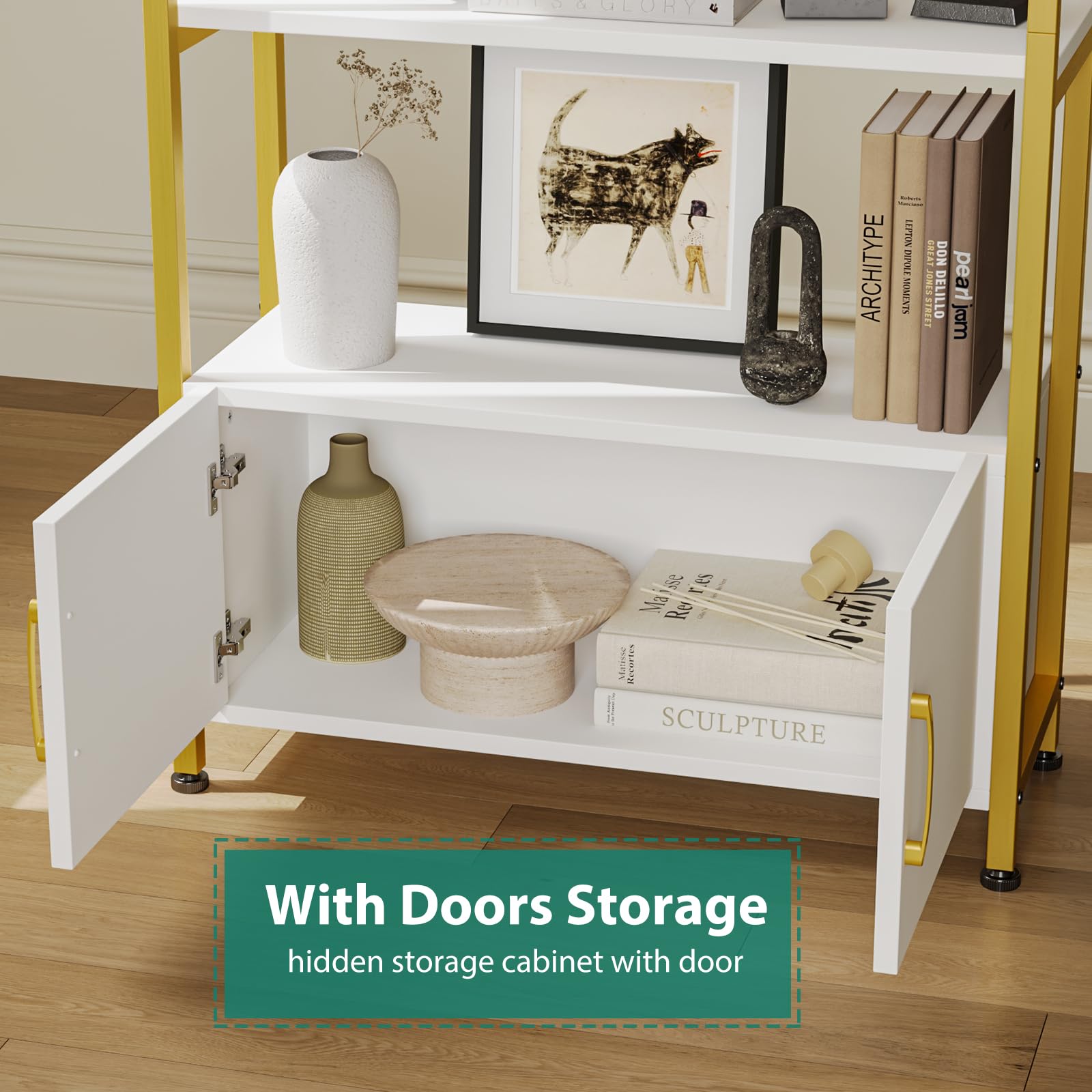 Garvee 4 Tier Bookcase Bookshelf Arched Bookcase with Doors Storage ...