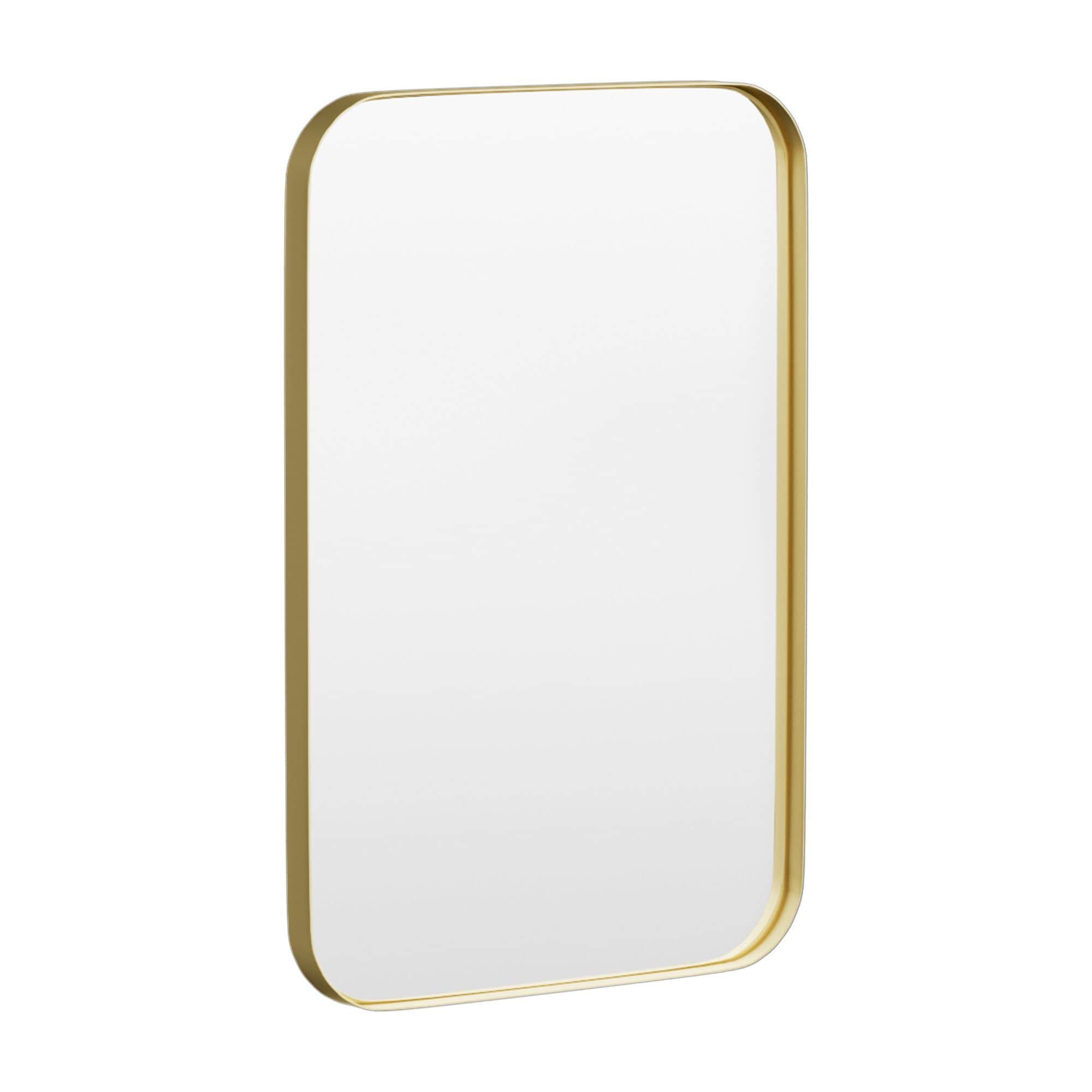 LOVMOR M-G-2432-LSQ 24 in. W x 32 in. H Modern Rectangular Aluminum Framed Wall Bathroom Vantiry Mirror in Brush Gold