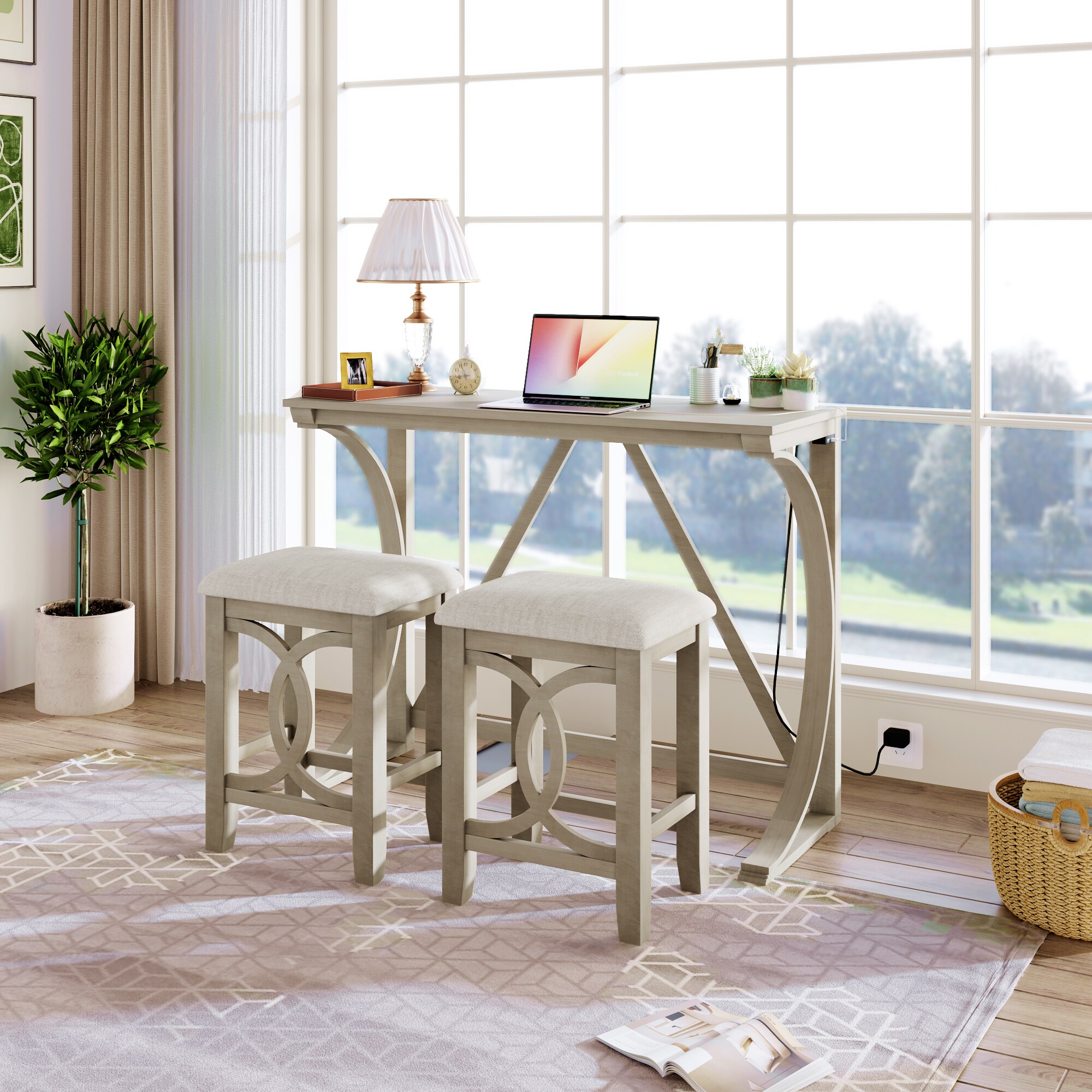 ModernLuxe L-WF298225AAA Cream Traditional Dining Room Set with Rectangular Table ( Seats 2 )