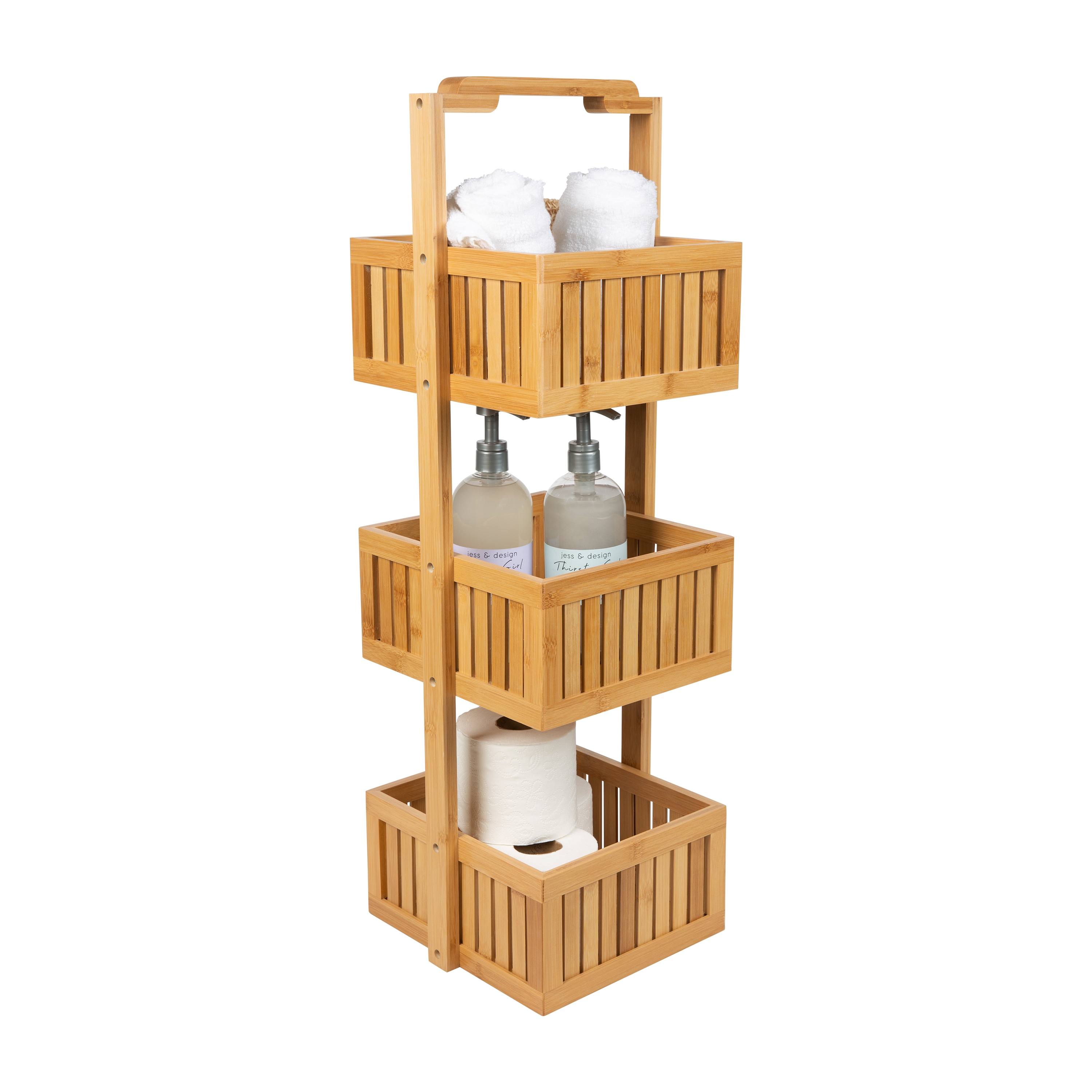 Corner Bathroom Organizer Storage Tower 3 or 2 Shelves Bamboo
