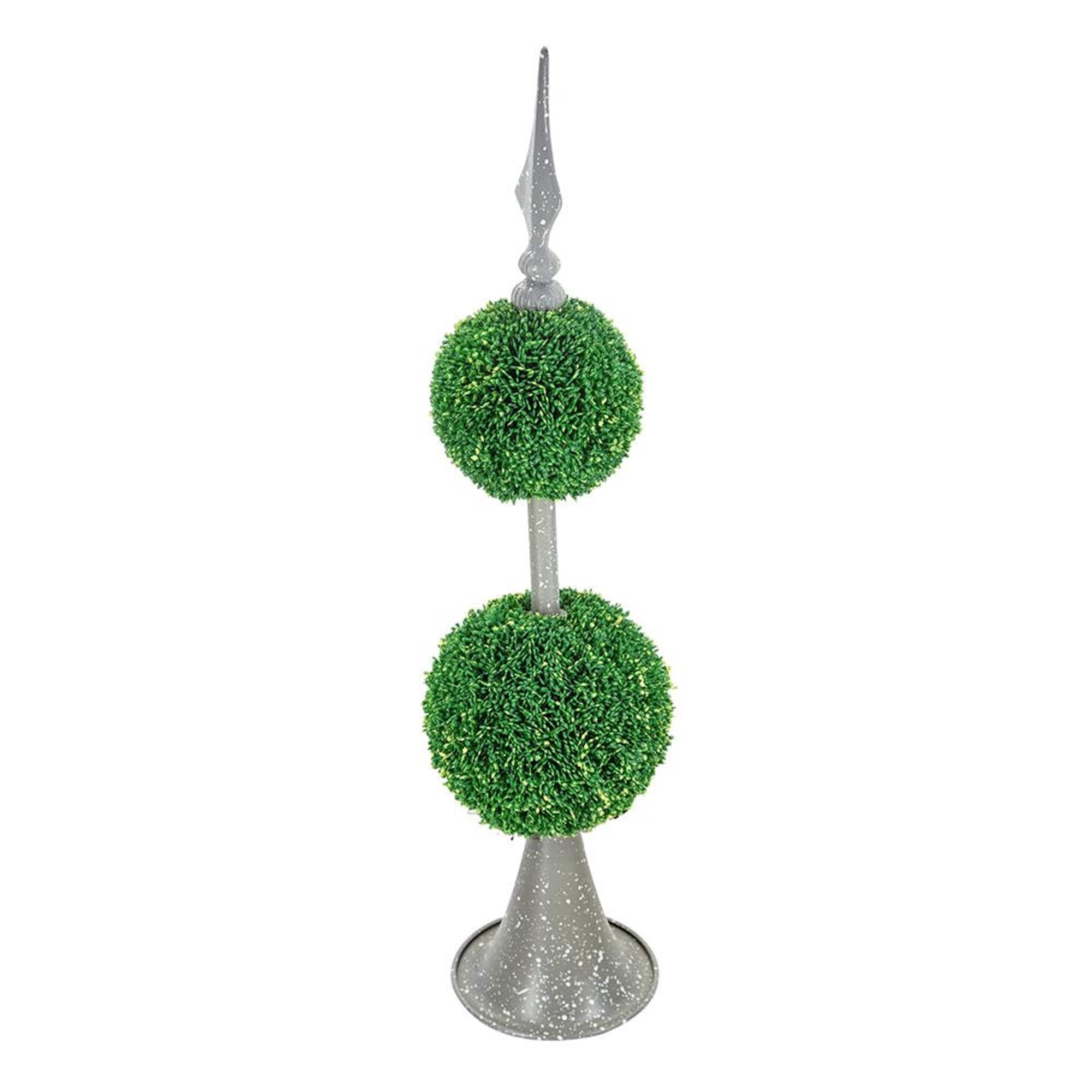 Antique Bronze and Green Faux Boxwood Double Sphere Topiary