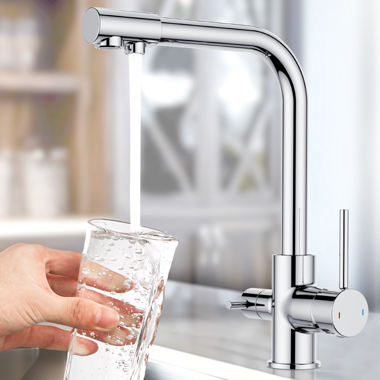 androme AD610CH Chrome Double Handle Deck-mount Kitchen Faucet with Sprayer ( Deck Plate Included )