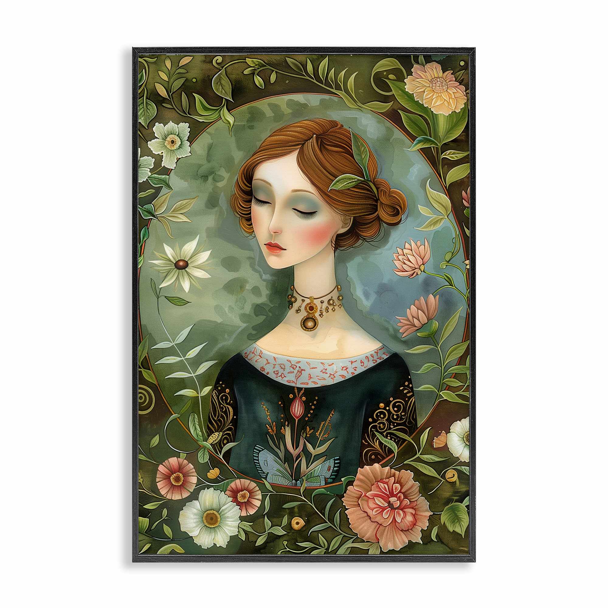 Stupell Industries BT-881-FR-20X30 Floral Edged Victorian Woman Black Framed Giclee Art By The Dutch Lady 20 x 30