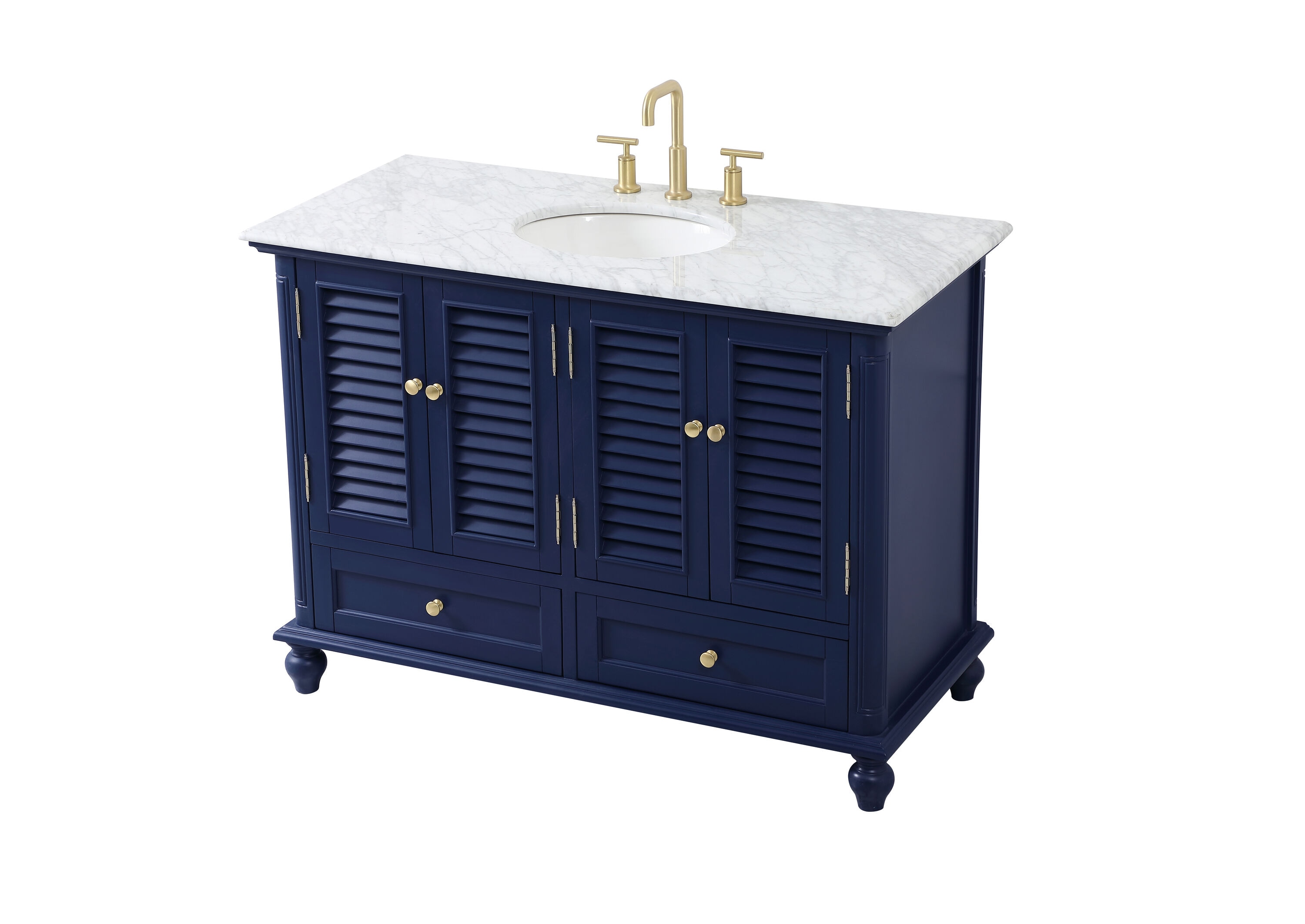 Rhodes 48" Blue Solid Wood Bathroom Vanity with Marble Top