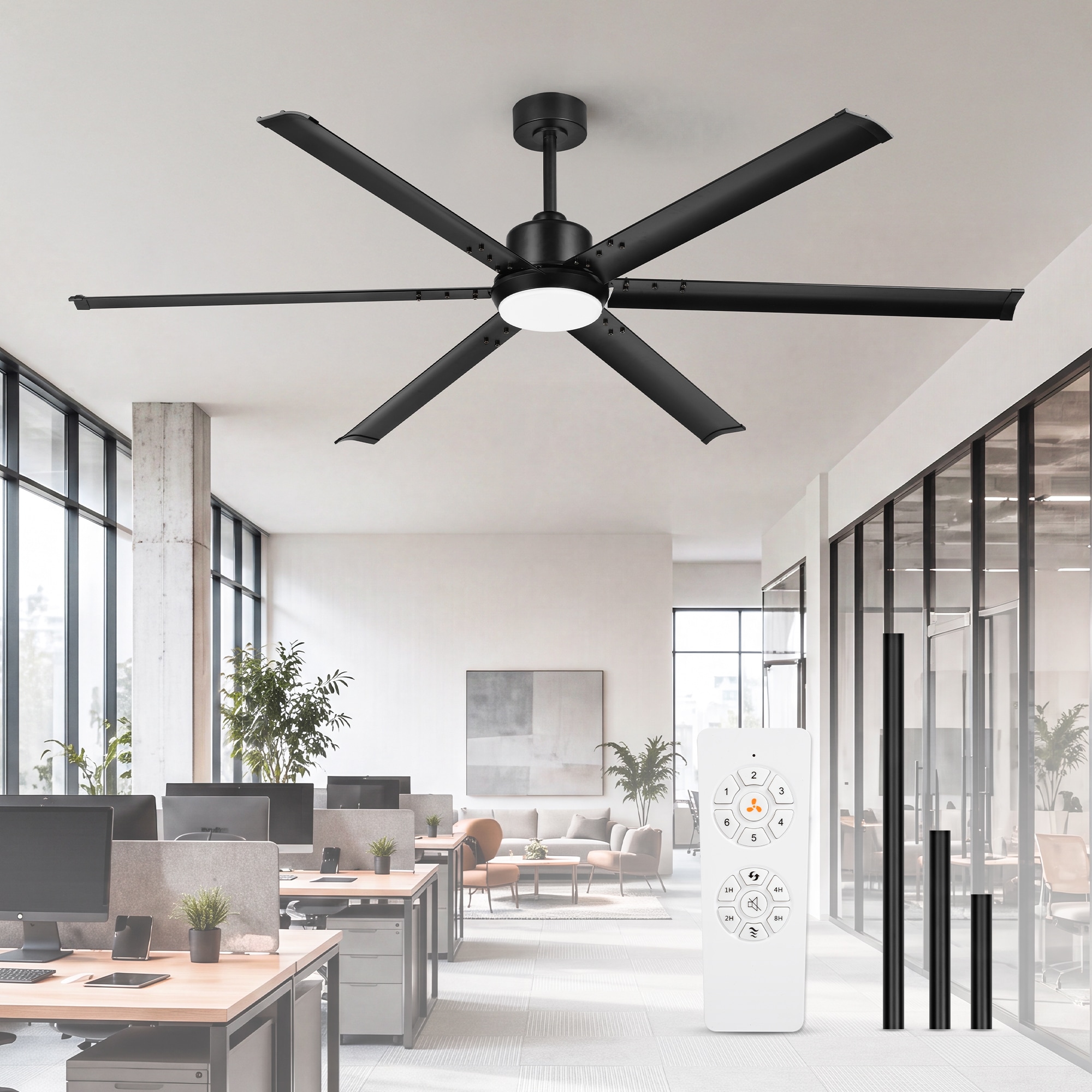 LTMATE JAZAVA 72-in Matt Black LED Covered Outdoor Ceiling Fan With Light and Remote Control Included