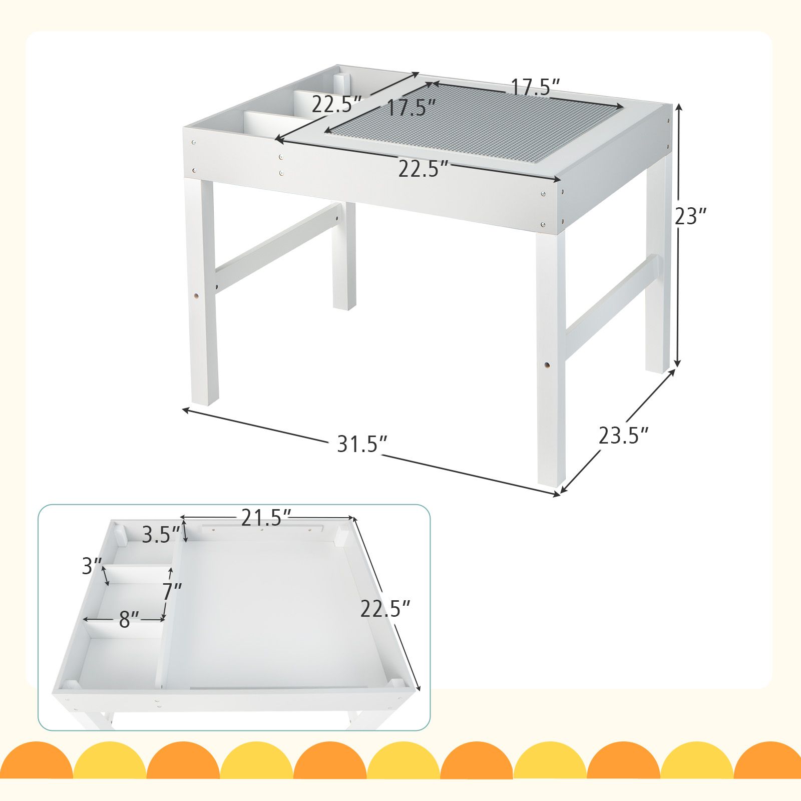 Slickblue Rectangular Kids White Activity Table with Double-Sided ...