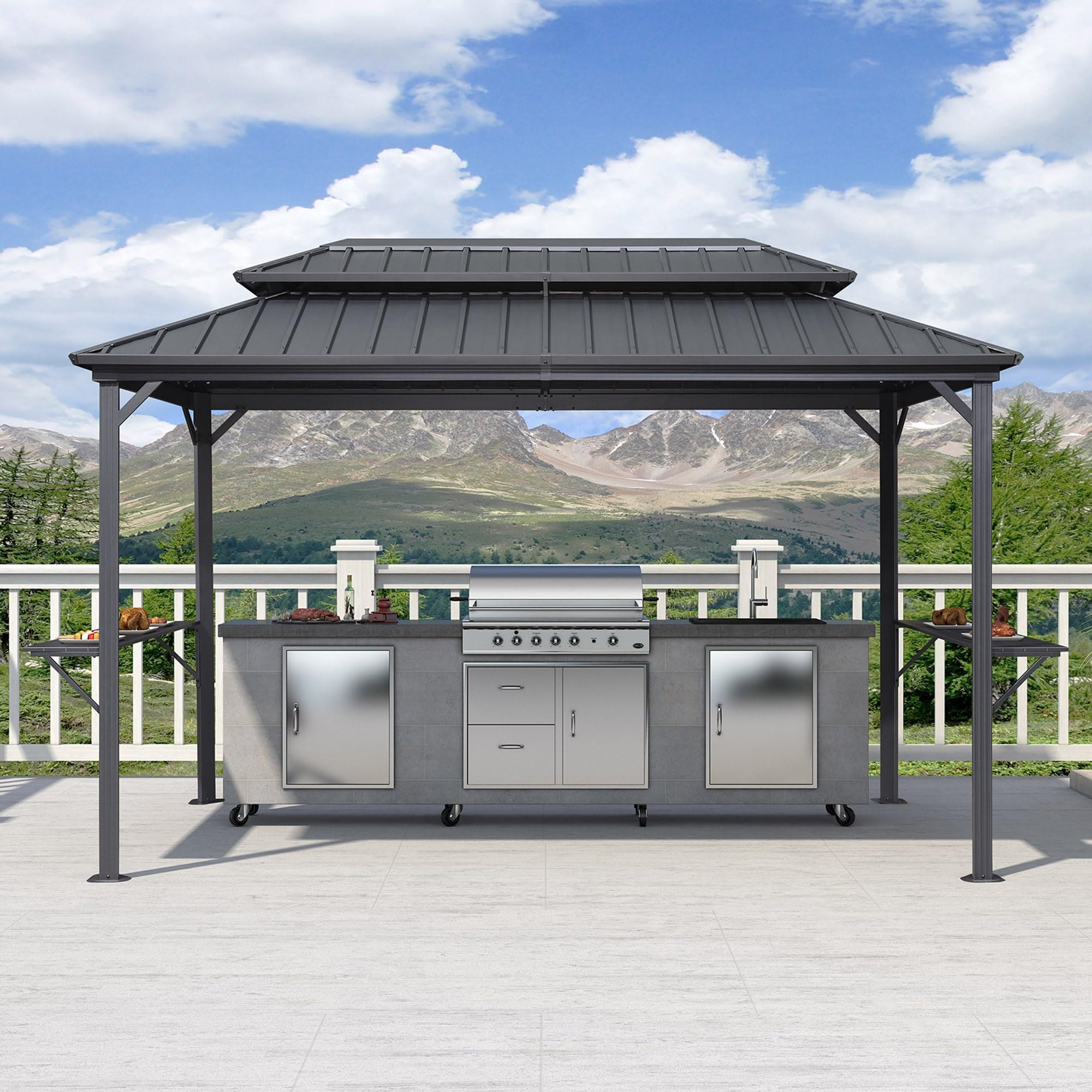 PURPLE LEAF LS04GSKP0612 12-ft x 6-ft Gray Rectangle Grill Gazebo with Hardtop Steel Roof