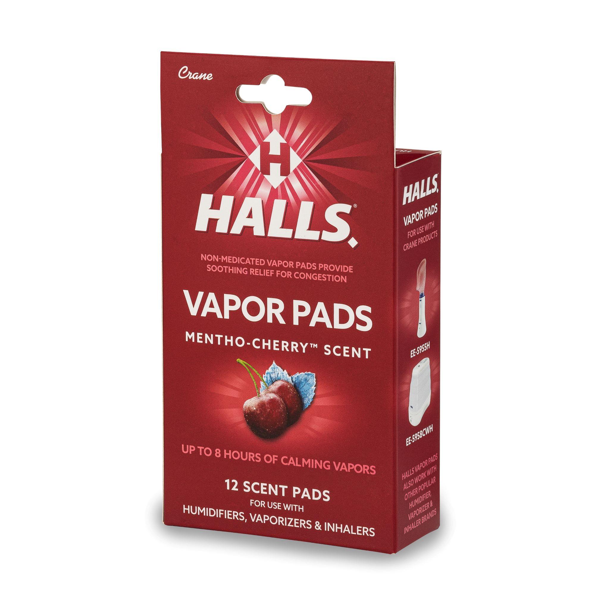 Crane HALLS Mentho-Cherry Scented Vapor Pads 12-Count Pack Long-Lasting Soothing Vapor #HS-1950CH