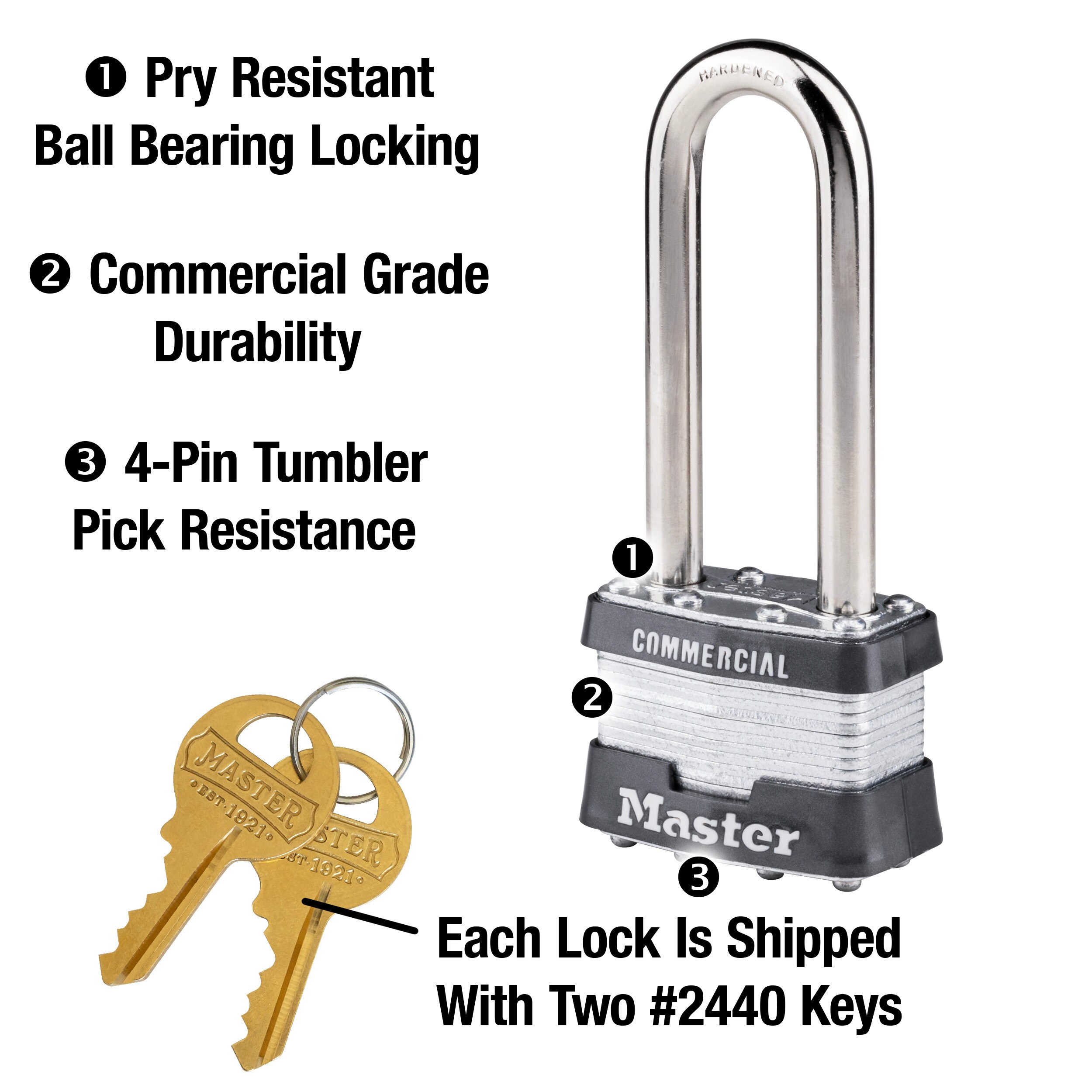 Master Lock Commercial Keyed Padlock, 2-in Wide x 1-in Shackle