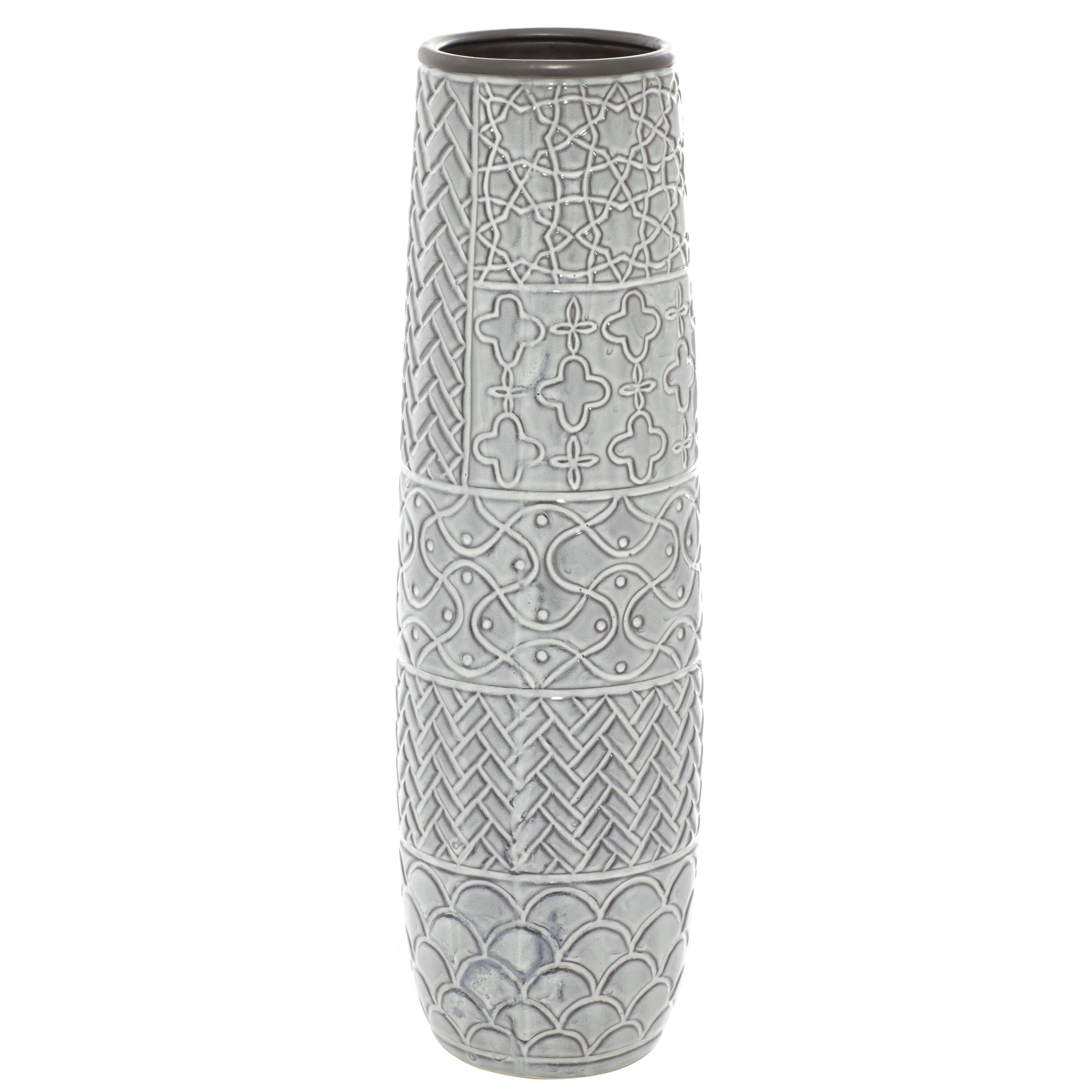 Gray Ceramic Eclectic Decorative Floor Vase with Patterns, 22"