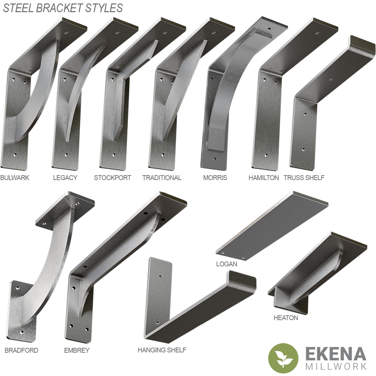 Ekena Millwork Steel Hanging Shelf 6in x 2in x 5in Stainless Steel Wall Bracket in the Angles