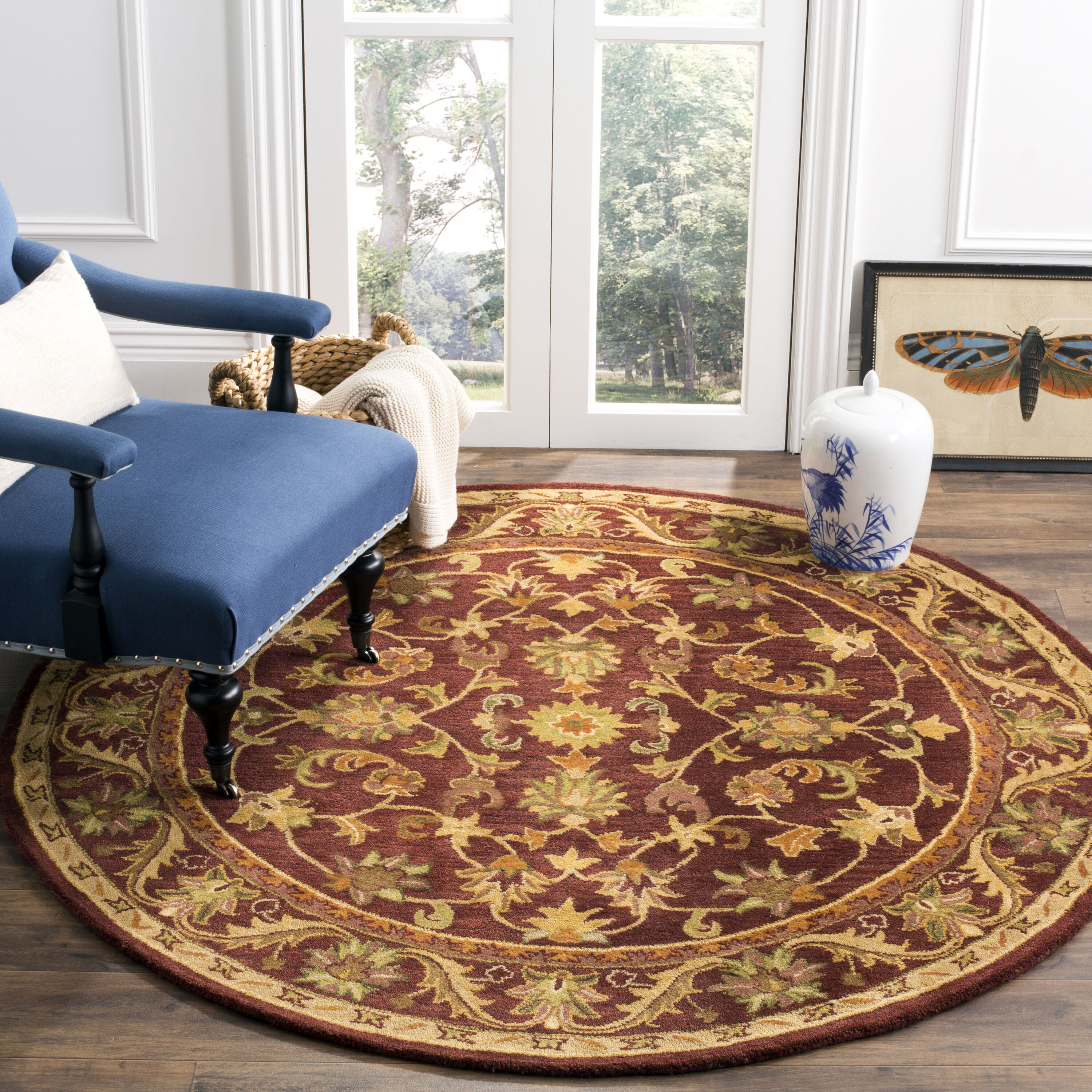 Safavieh AT52B-8R Antiquity Rudbar 8 x 8 (ft) Tufted Wool Wine/Gold Round Indoor Floral/Botanical Vintage Area rug