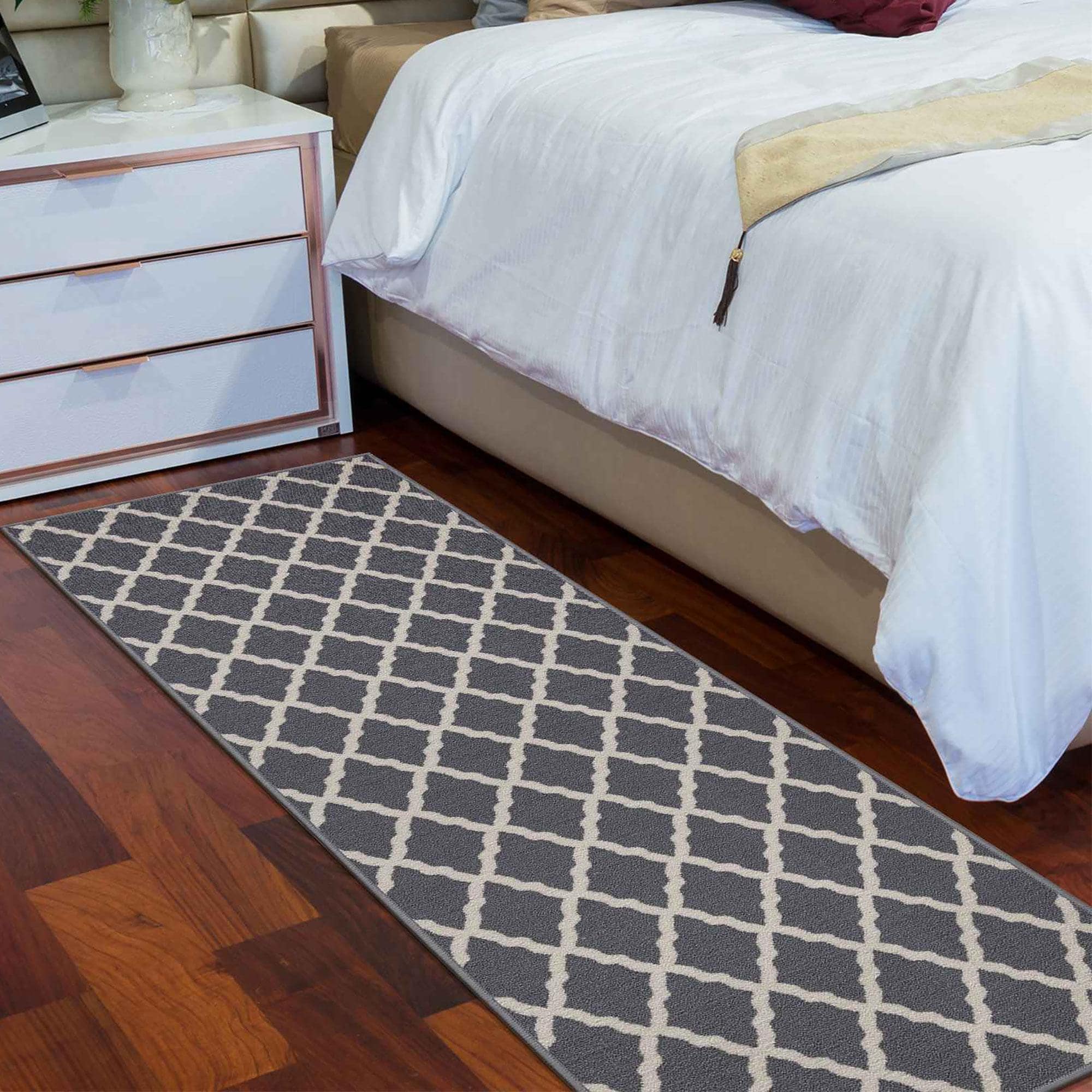 Ottomanson CRM8023-2X6 Non-Slip Bedroom Rug 2 x 6 (ft) Loomed Nylon Gray Rectangular Indoor Trellis Moroccan Runner rug