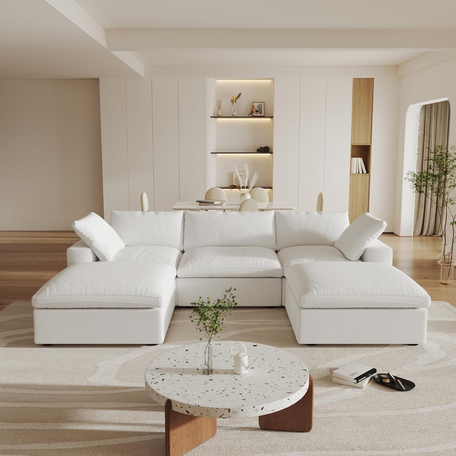 BuotiqHom DH-S3+2-121WE 118-in Modern White Linen 3 -seater Sectional