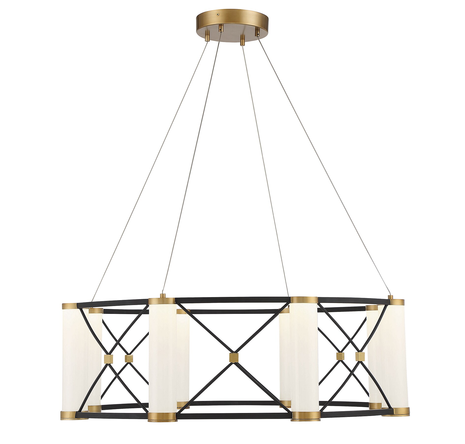 Savoy House 7-1640-8-144 Aries 8-Light LED Pendant in Matte Black with Brass Accents 8 -Light Matte Black with Burnished Brass Accents Modern/contemporary Art glass Drum Integrated LED Large Hanging Pendant light