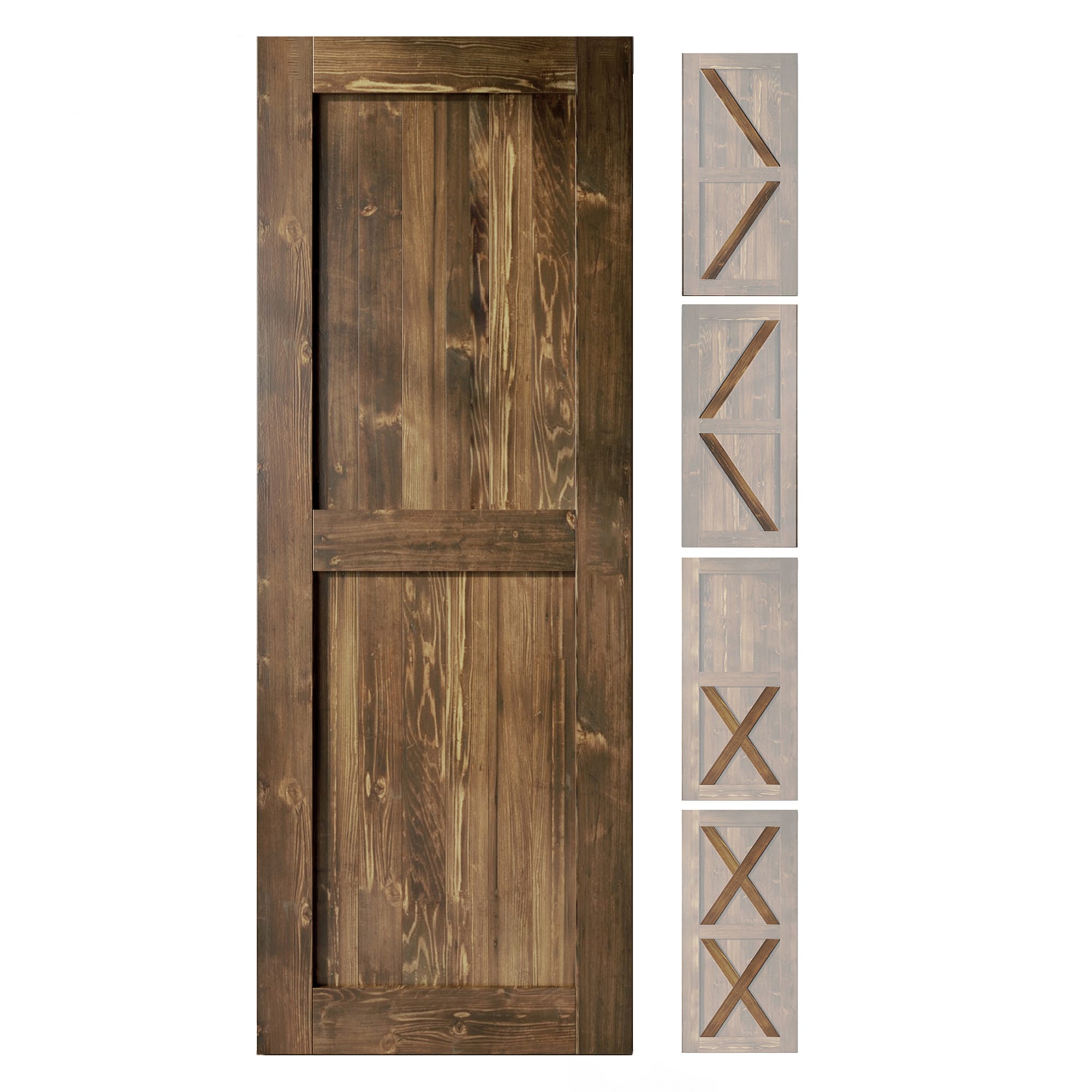 HOMACER 3880F-WALNUT 38-in x 80-in Walnut Pine Wood Solid core Single Barn Door (Hardware Not Included)
