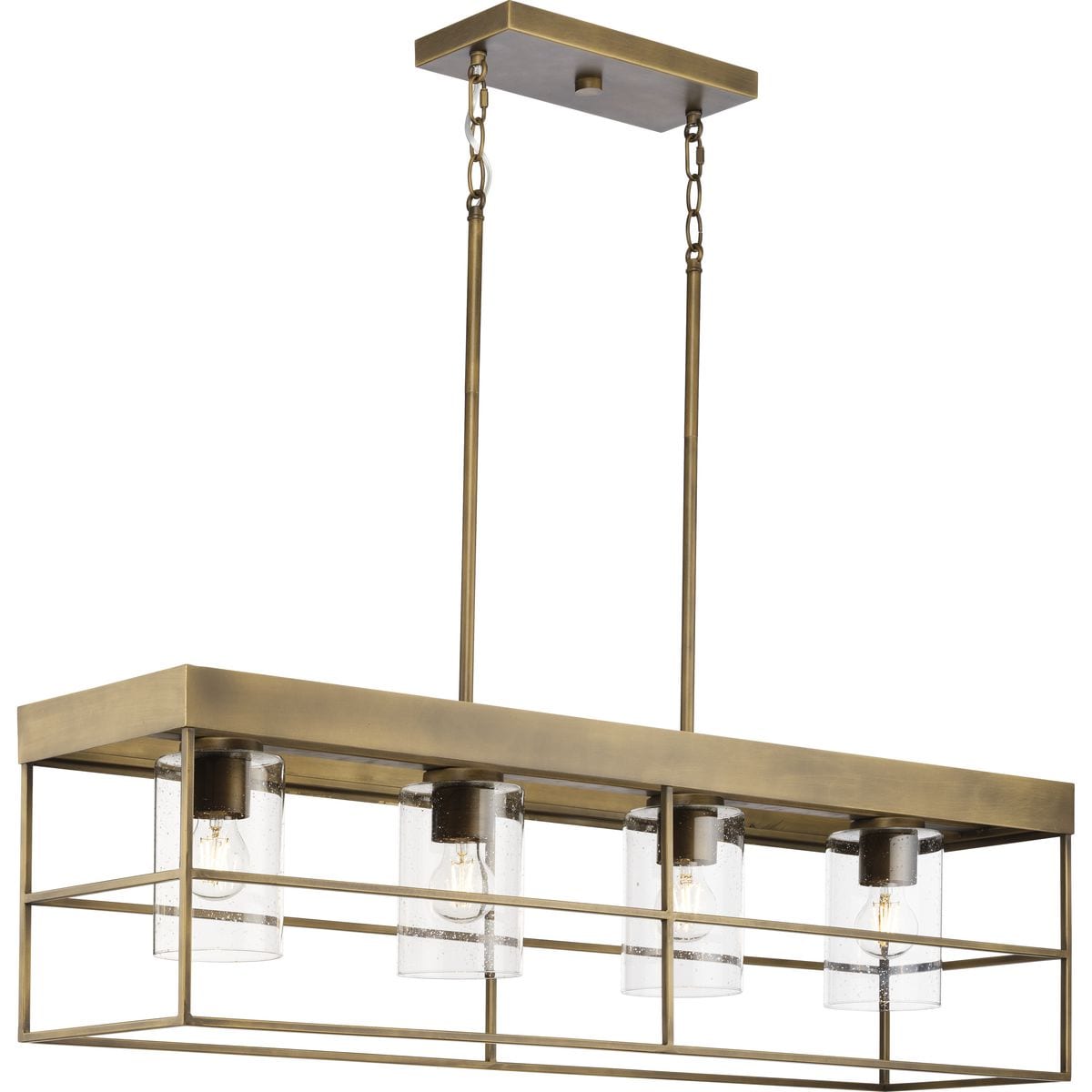 Progress Lighting Burgess 4 -Light Aged Bronze Farmhouse Clear glass Linear Large Hanging Kitchen island light