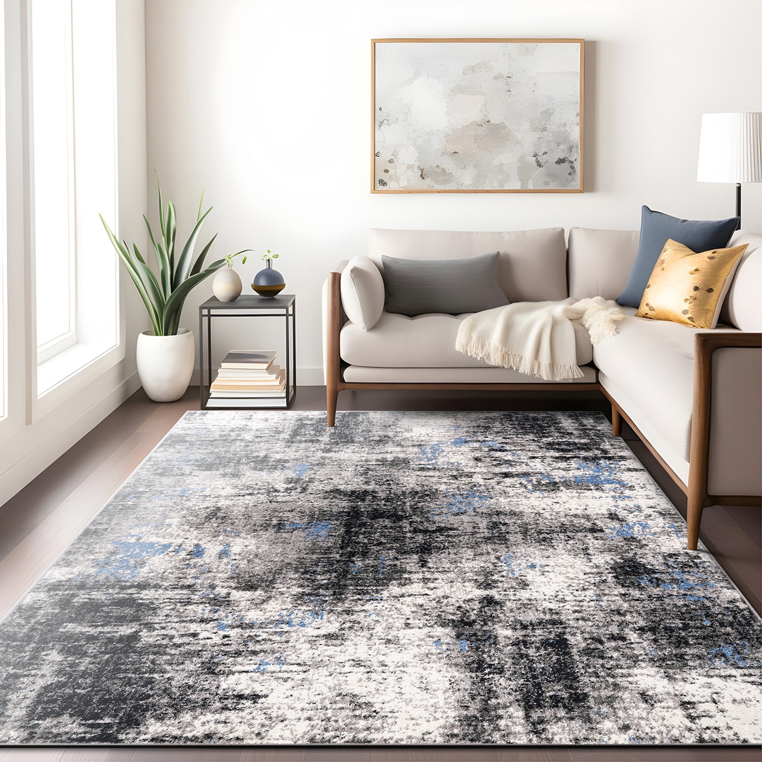 Adare Blue and Gray Abstract 5' x 7' Synthetic Area Rug