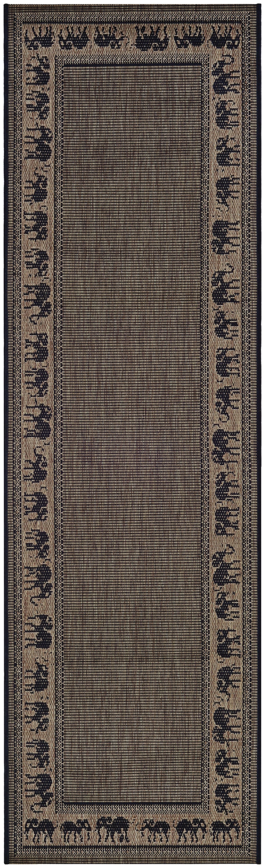 Elephant Parade Black Synthetic Flat Woven Outdoor Runner Rug
