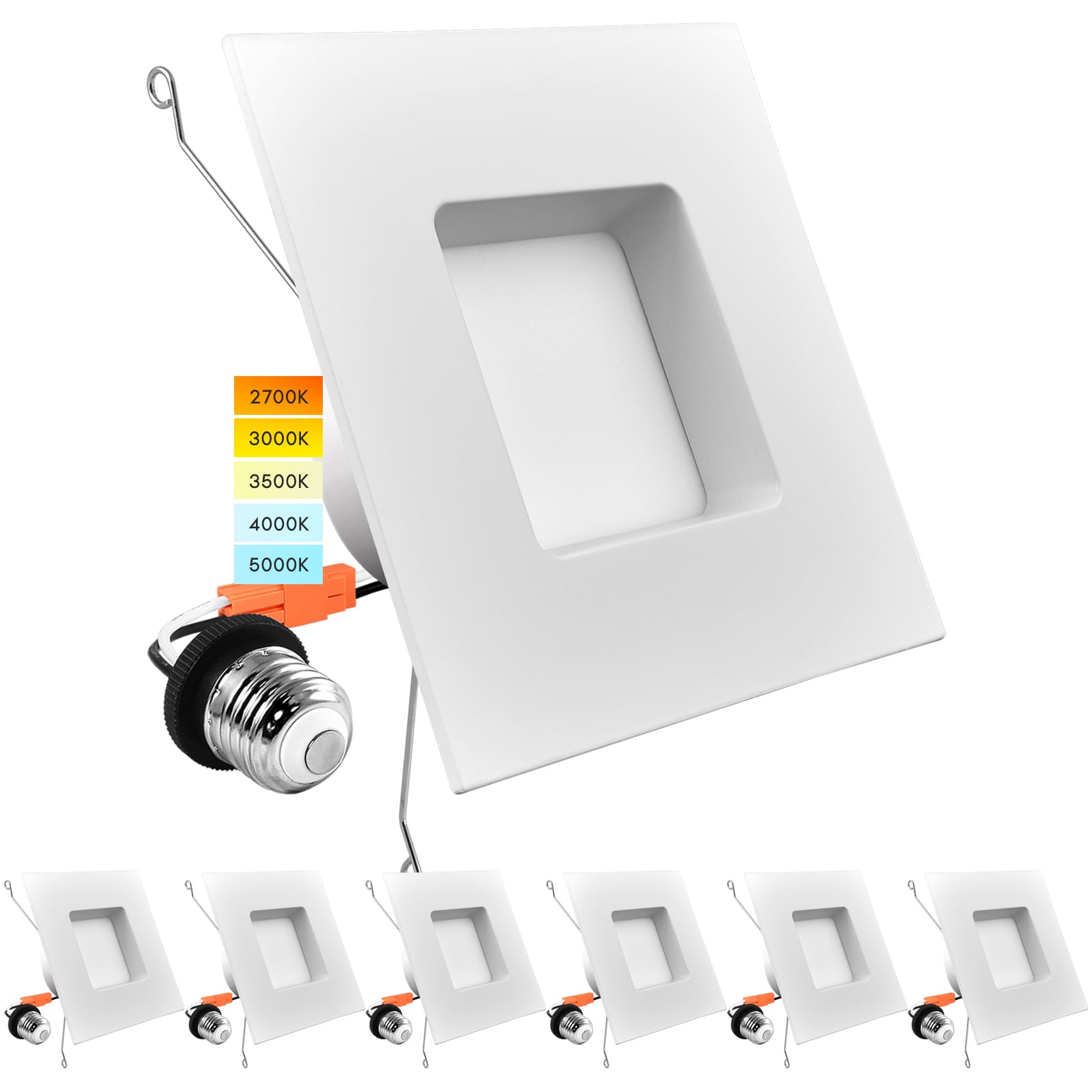 Luxrite LR23789-6PK White 5-in or 6-in 1100 -Lumens Switchable Square Dimmable LED Wet rated Recessed Downlight 6 -Pack