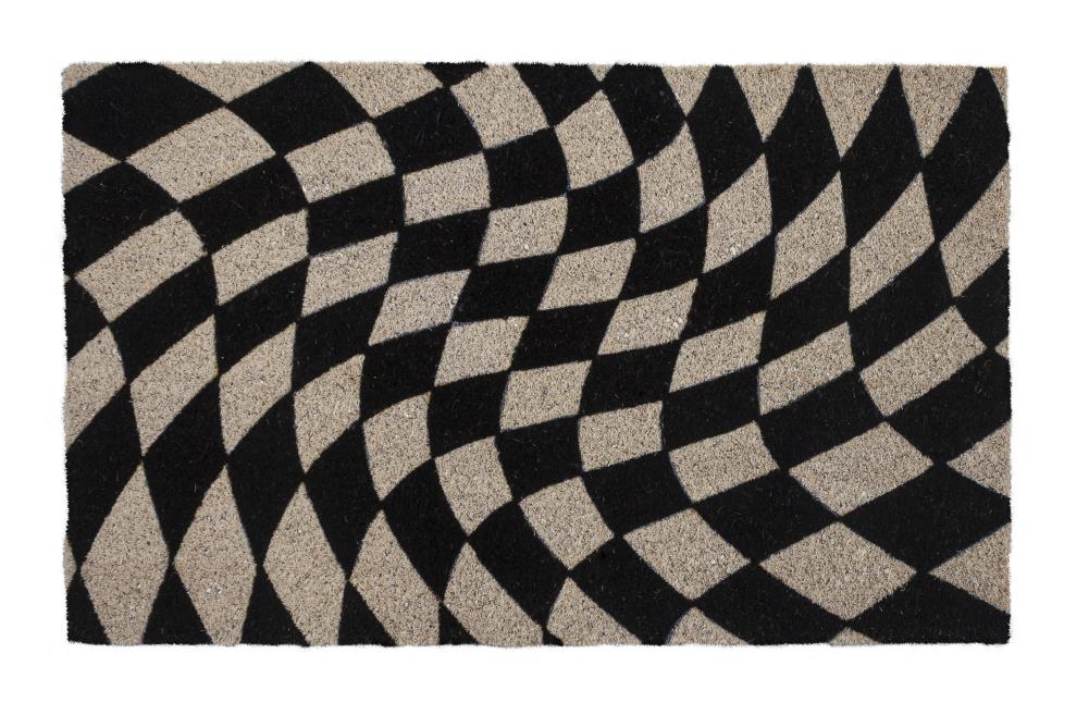 Entryways P2275 Black/White Coir Rectangular Outdoor Decorative Novelty Door Mat