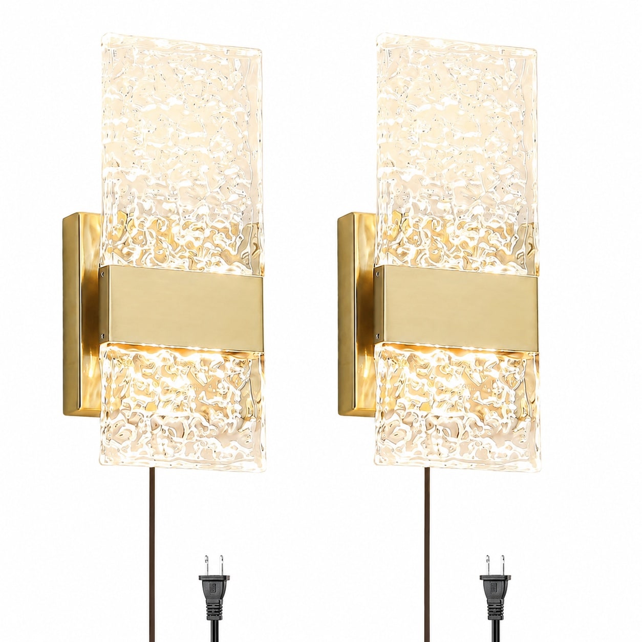 Aoibox  Gold Plug In LED Wall Sconce Set of 2 with Remote 6W Dimmable 3000 5000K Acrylic Shade Timer