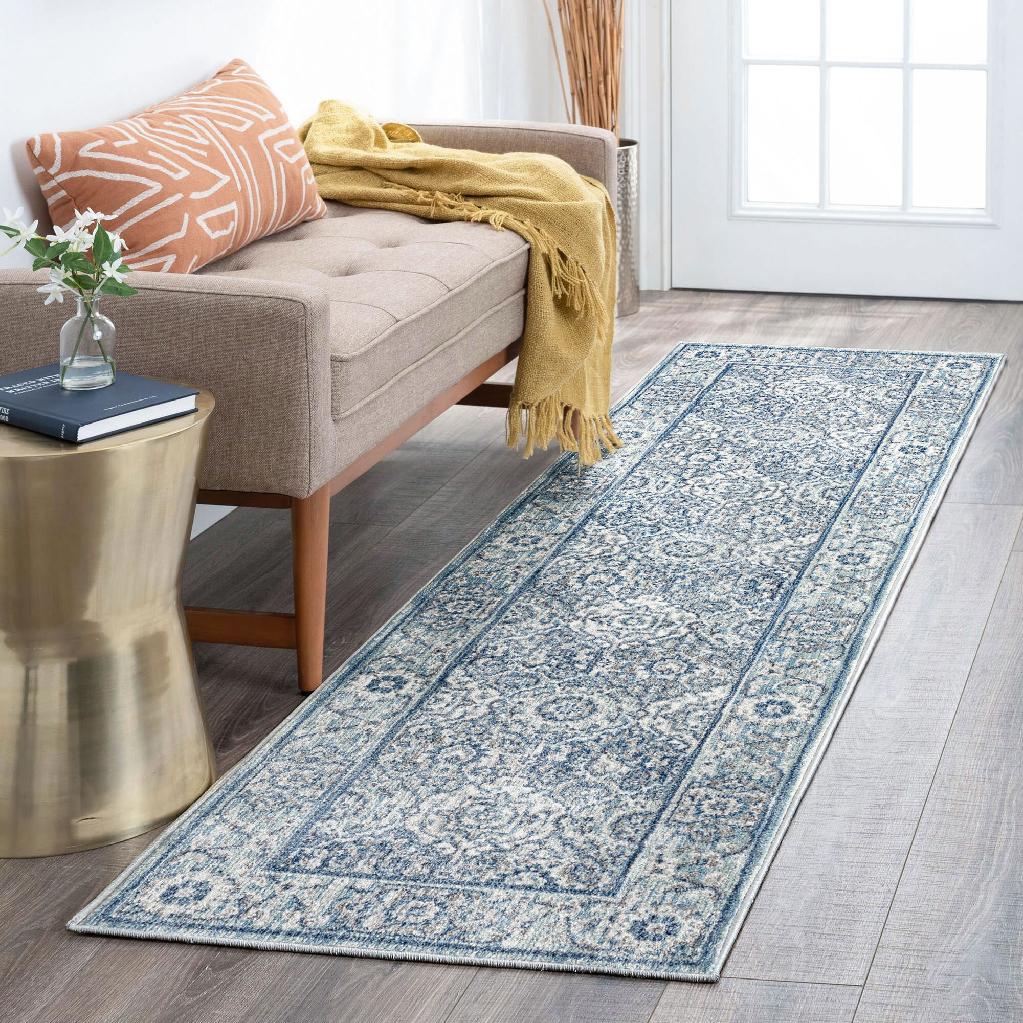 Tayse GRD6507 2X8 Garden 2 x 8 (ft) Loomed Polypropylene Navy Rectangular Indoor Runner rug