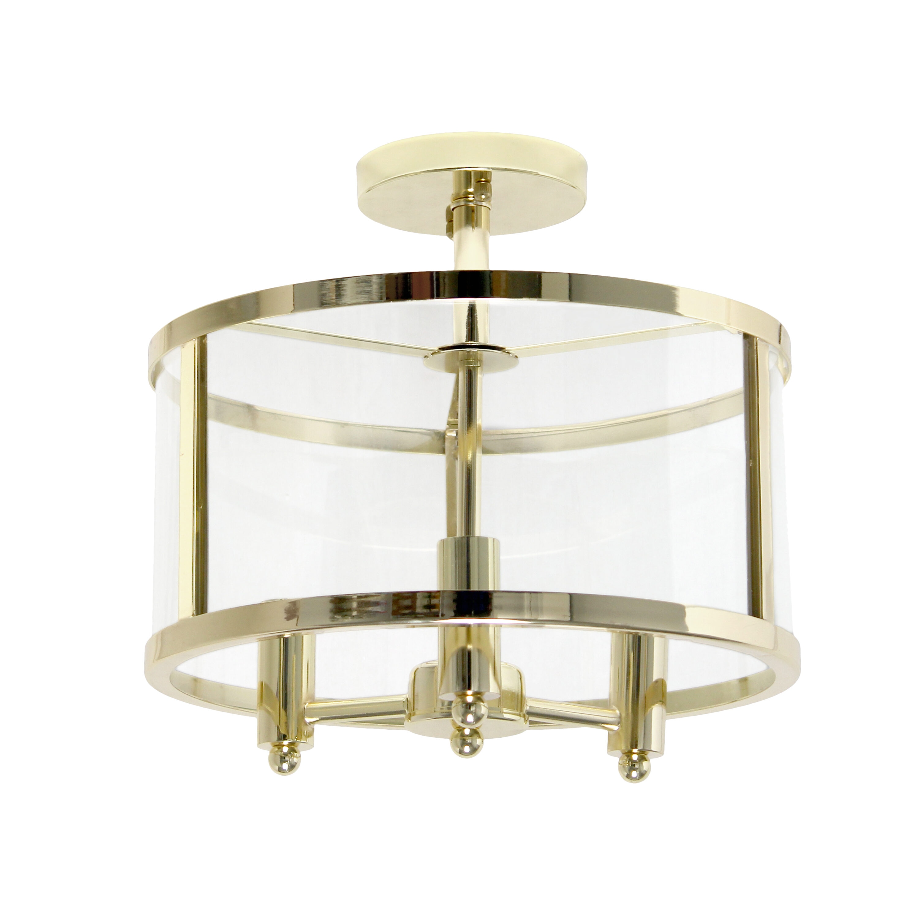 Vintage Gold 13'' Glass Semi-Flushmount Ceiling Light with Iron Accents