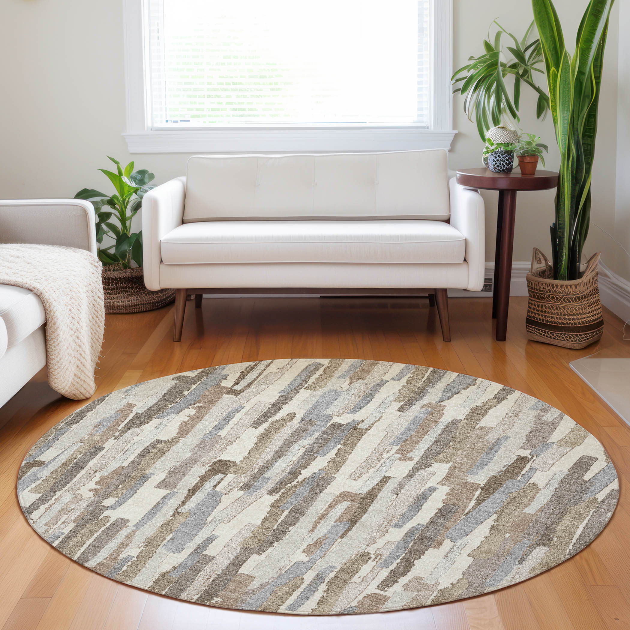 Addison Rugs ACN1316IV8RO Chantille ACN1316IV 8 x 8 (ft) Polyester Ivory Round Indoor/Outdoor Geometric Machine washable Area rug