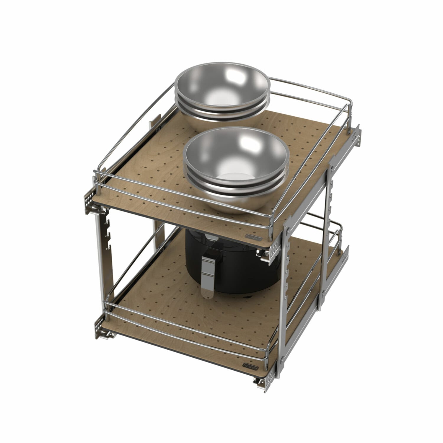 Rev-A-Shelf 397698 17.61-in W x 16.63-in H x 21.75-in D 2 -Tier Cabinet-mount Silver Stainless steel Soft Close Pull-out Bakeware organizer