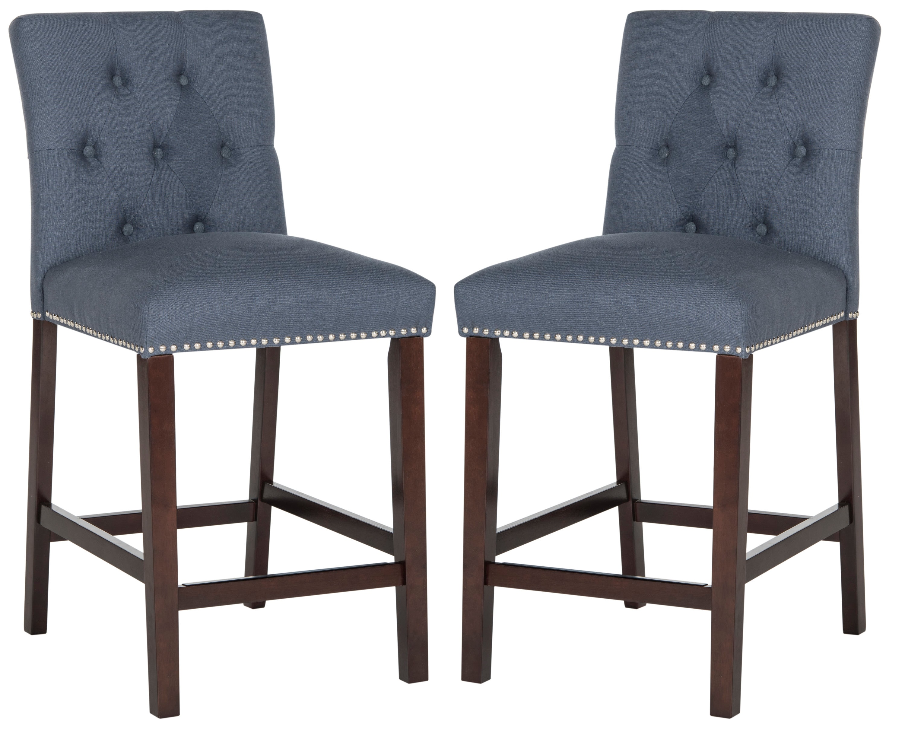 Safavieh Norah Set of 2 Navy Espresso 27.5 in H Bar height Upholstered Wood Bar Stool with Back in the Bar Stools department at Lowes