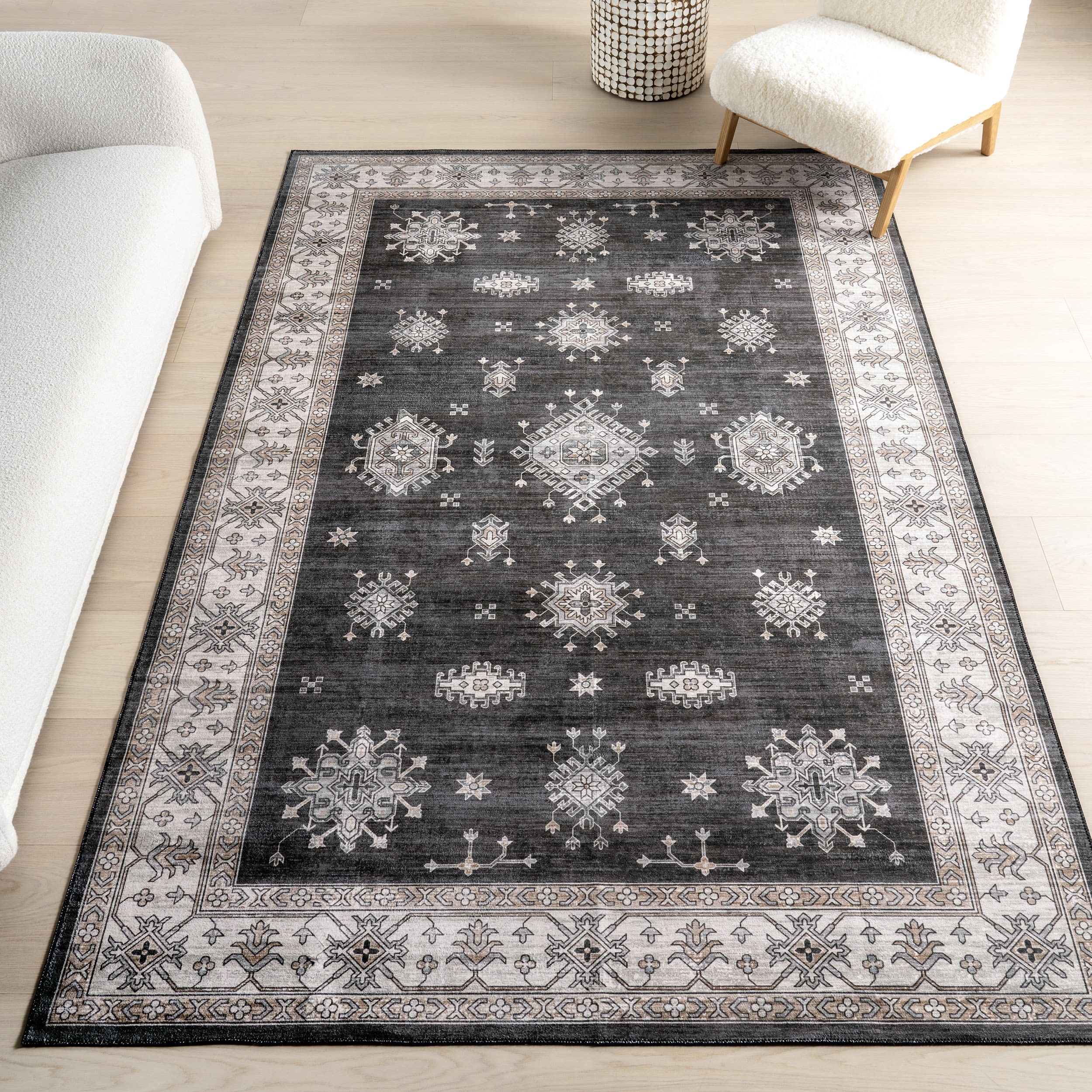 nuLOOM BIRV57A-508 Revel 5 x 8 (ft) Loomed Polyester Charcoal Rectangular Indoor Medallion Machine washable Area rug