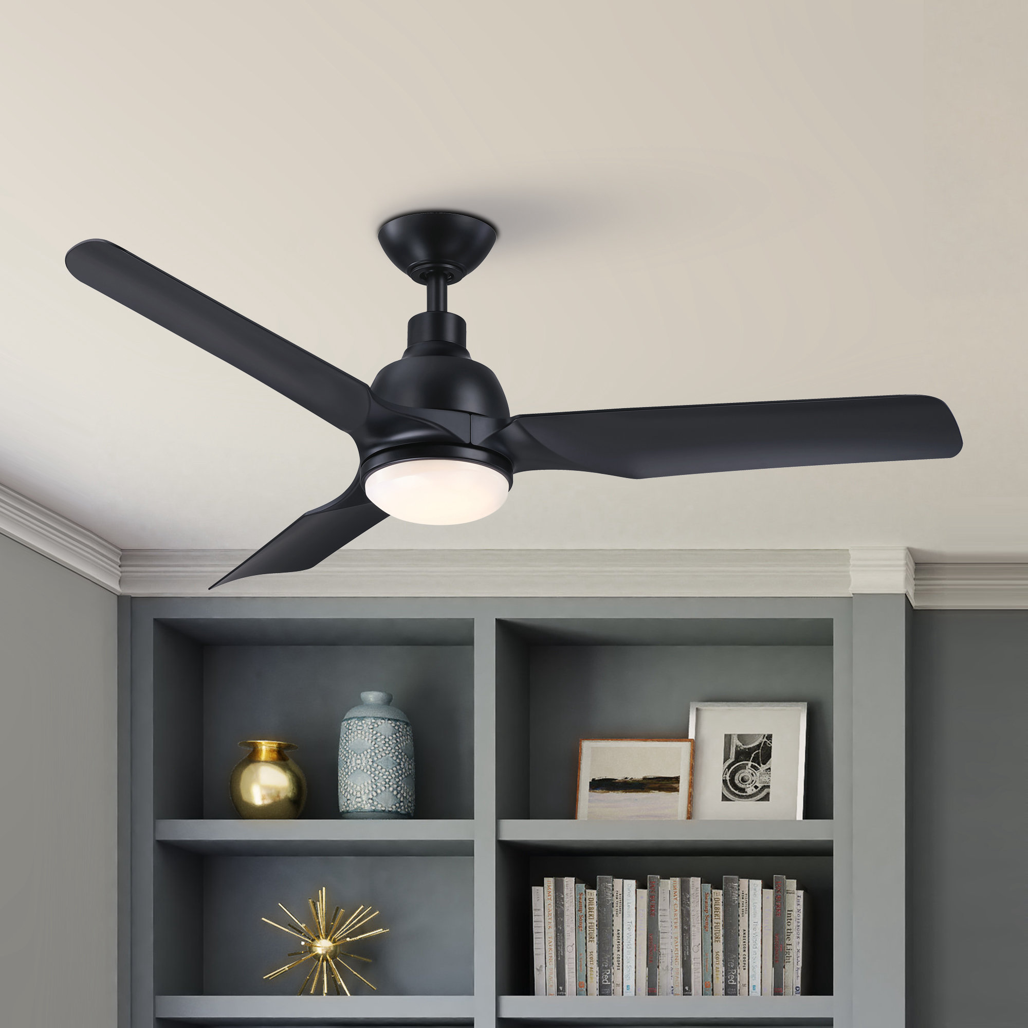 Parrot Uncle BBLAB011A 52-in Matte Black with Matte Blades Ceiling Fan With Light - Remote Included ( 3 -Blade )