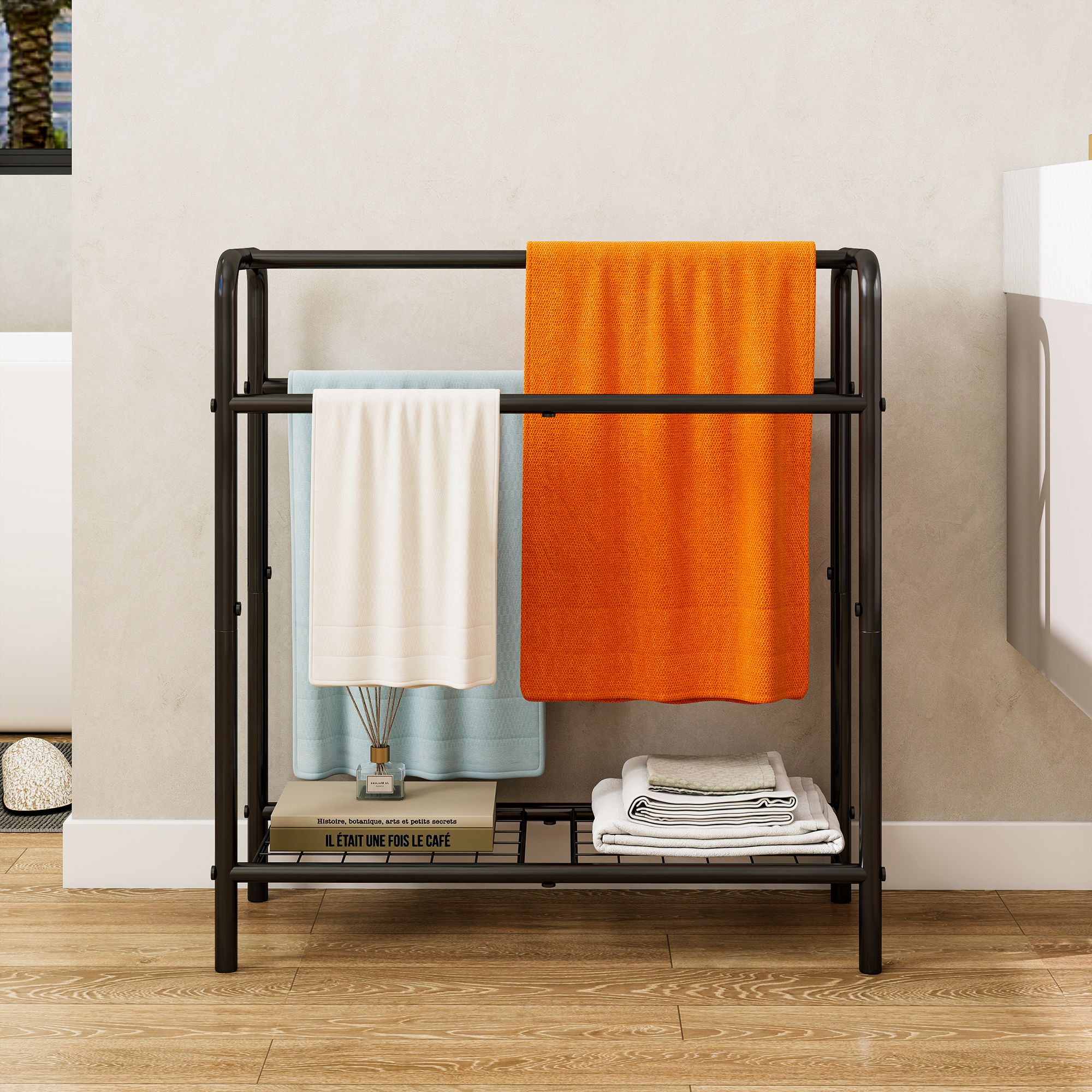 Blisstyle - 3 Tier Metal Towel Rack Freestanding Towel Holder for Bathroom Save Space with Storag...