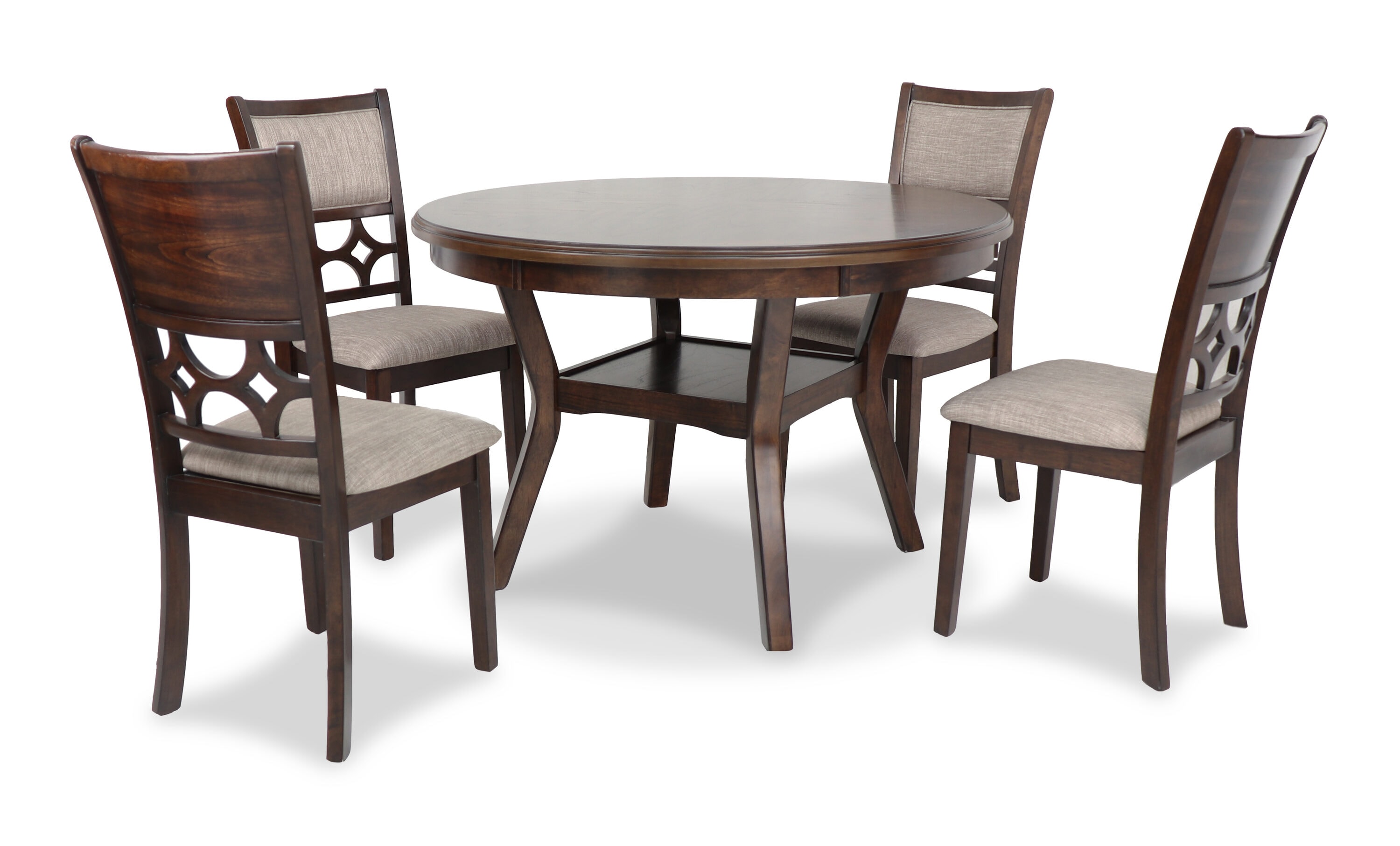 Cherry Brown Round Wood Dining Set with 4 Chairs