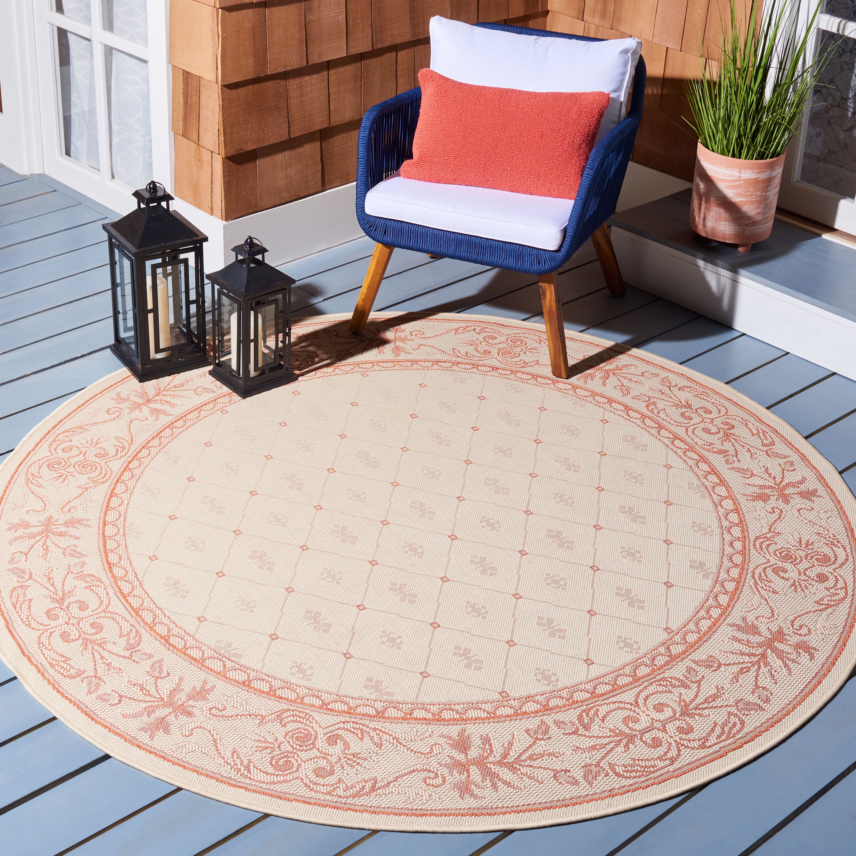 Safavieh CY2326-3201-5R Courtyard Tobago 5 x 5 (ft) Loomed Polypropylene Natural/Terra Round Indoor/Outdoor Floral/Botanical Coastal Area rug