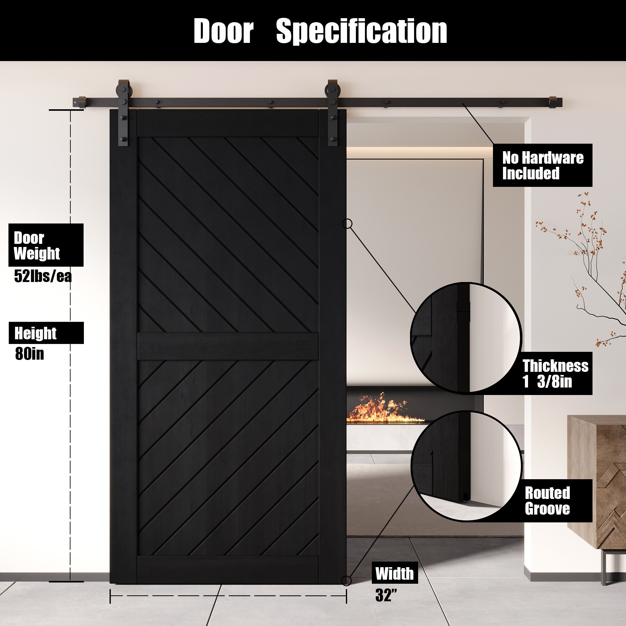 HOMACER XT4-3280-BK Barn-Doors - View #2