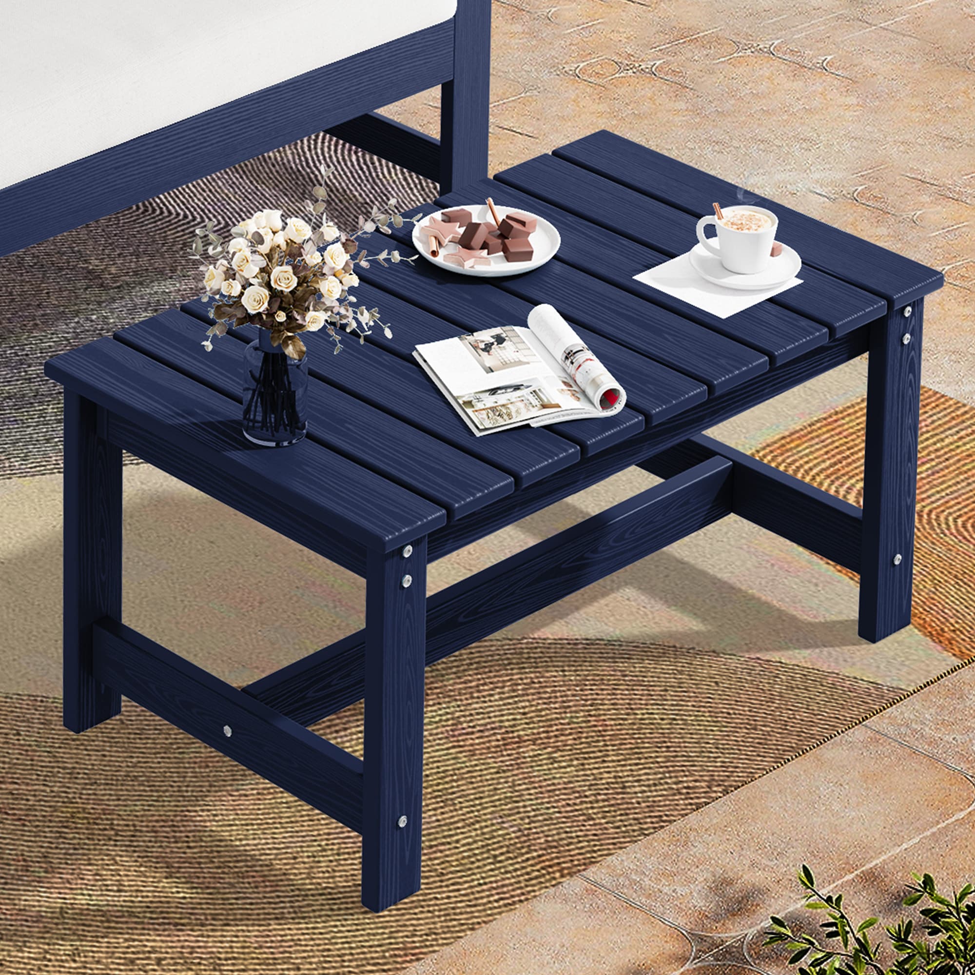 JEAREY PEHKKFZ-NY All-Weather Rectangular Patio Coffee Table Rectangle Outdoor Coffee 16.7-in W x 32.9-in L