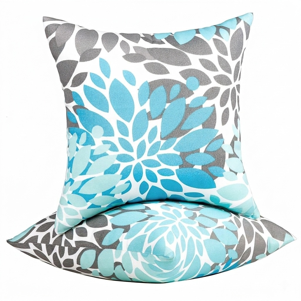 Vrbgify  Water Resistant Outdoor Throw Pillow Set Sky Blue Mandala Pattern 18x18 Inch with Inserts for Patio or Garden Furniture 2 Piece