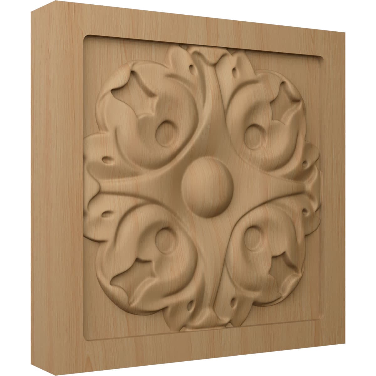 Small Hand-Carved Alder Wood Leaf Square Rosette