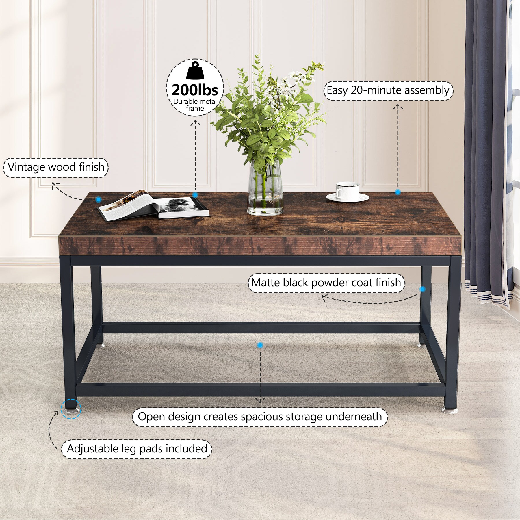 Tribesigns Hoga-C0577 Brown Wood Industrial Coffee Table At Lowes.com