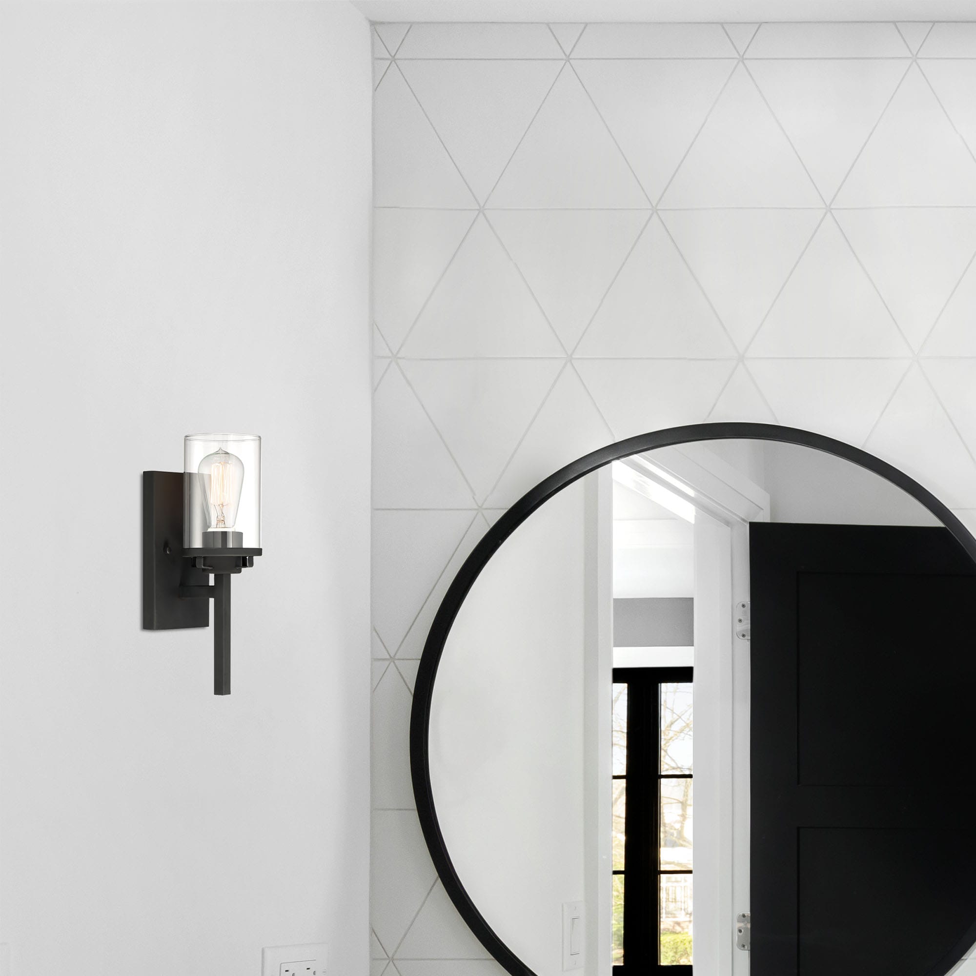 Jedrek Transitional Black Steel Dimmable Wall Sconce
