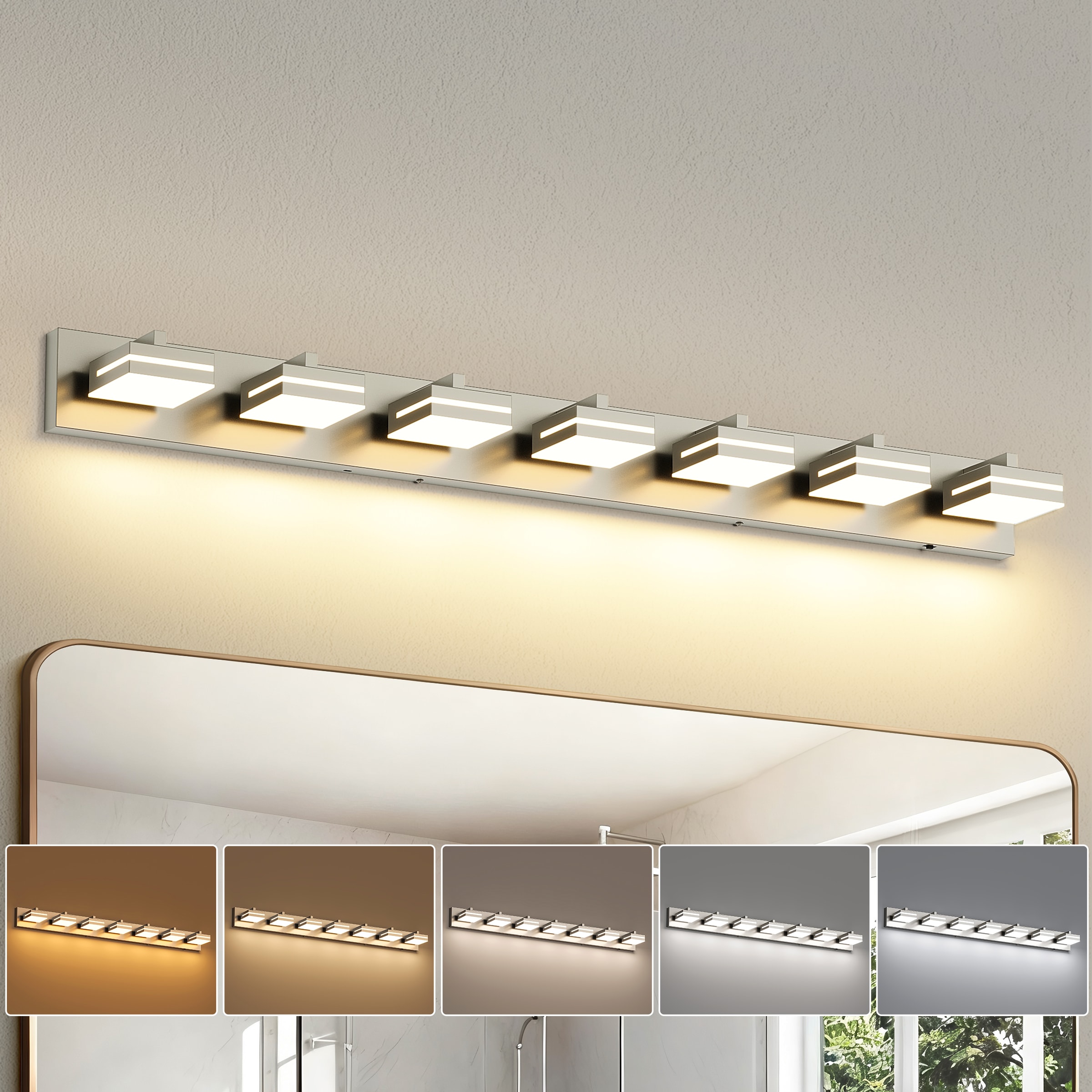 JOOSENLUX 48-in 7 Light Brushed Nickel Integrated LED with 5-CCT Switch Modern/Contemporary Bathroom Vanity light