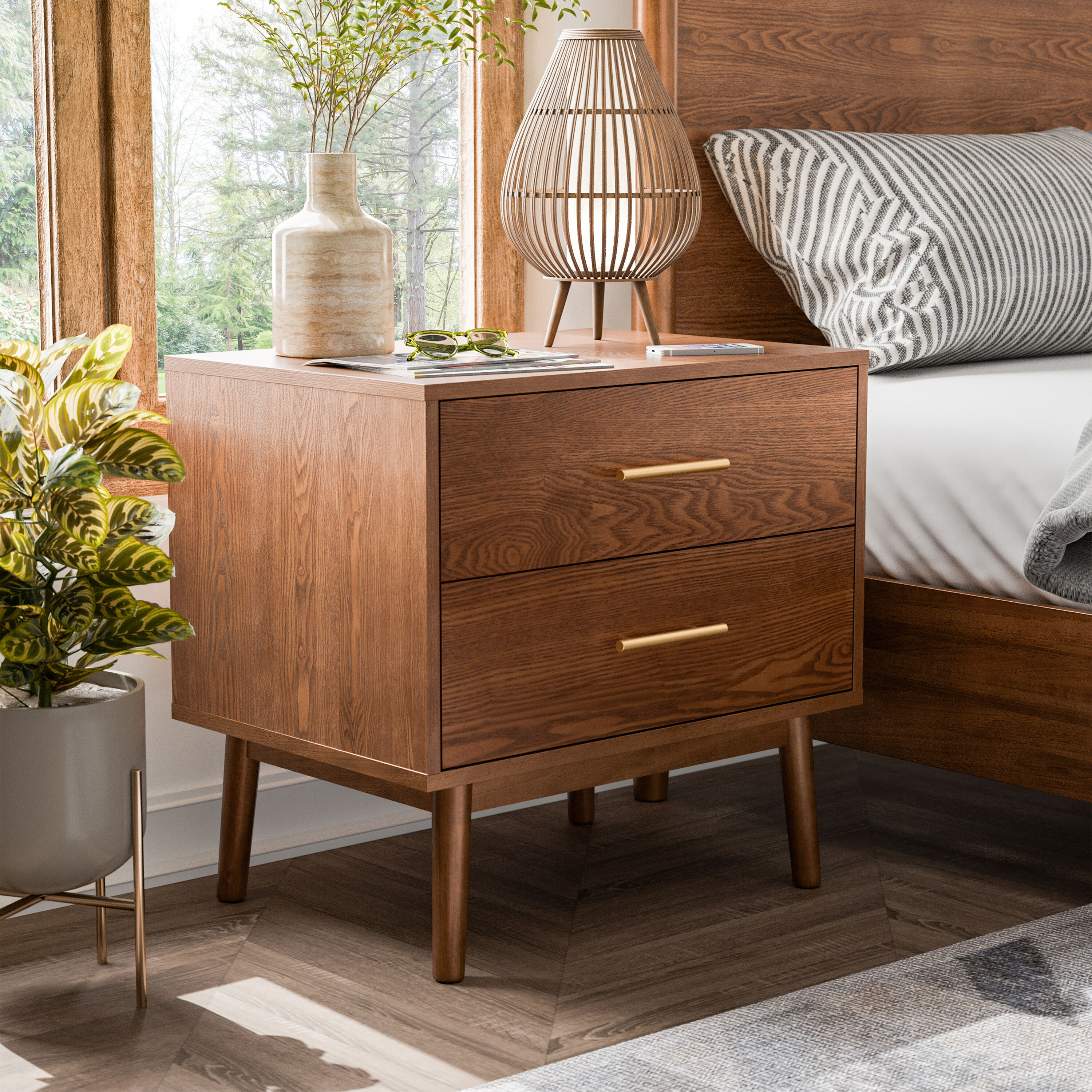 Furniture of America IDF-7220WN-N Riverstone Walnut Rubberwood Nightstand