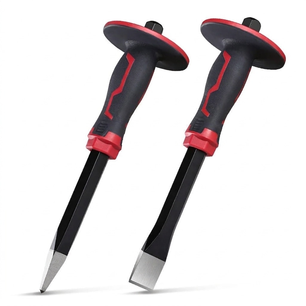 Etokfoks  300mm Bar 19mm Handle Masonry Chisel Set with Hand Protection Heavy Duty Pointed Flat Chisel Includes 2 Piece