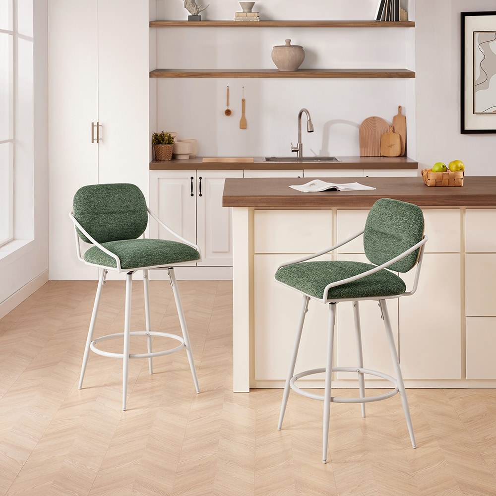Art Leon BS025-1-BKGE-F Green 30.51-in H Bar height Round seat Upholstered Swivel Wood Bar Stool and Back