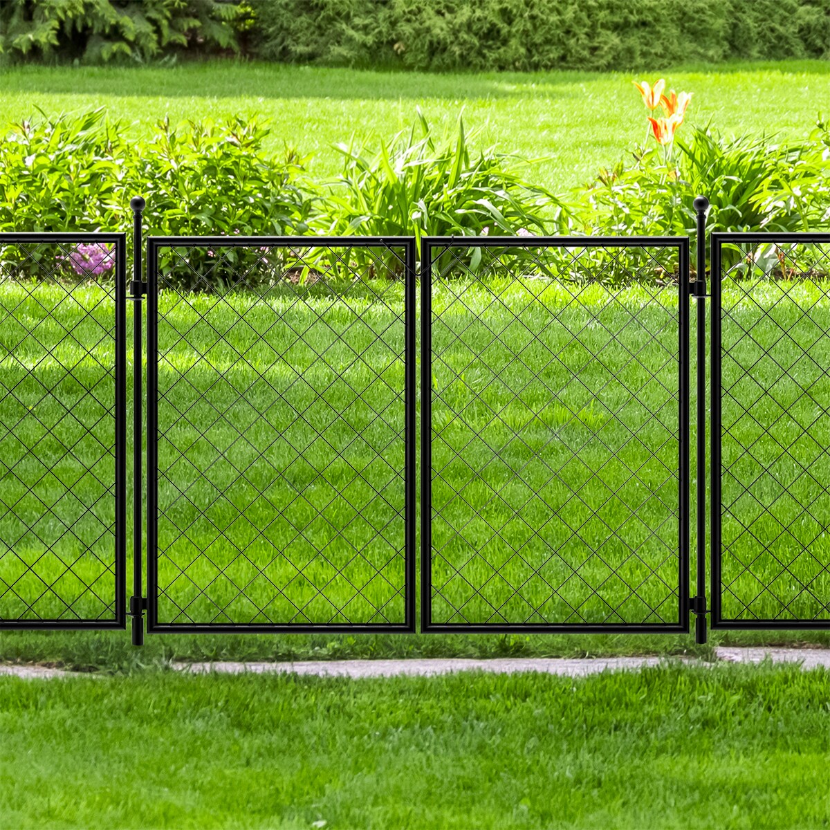 YARDLINK Diamond Grid No Dig Fence x 4-ft W Black Steel Yard Fence Gate ...