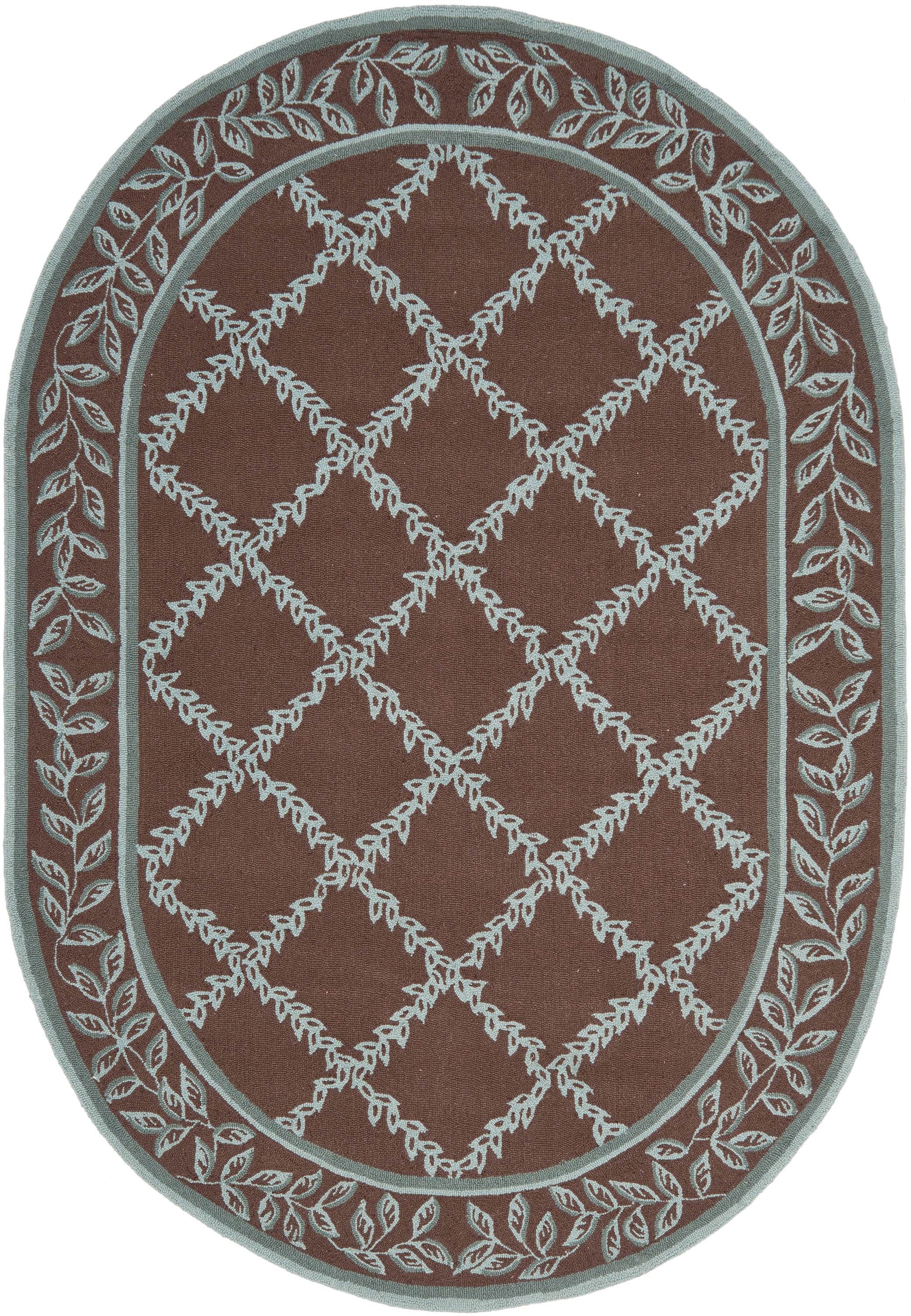 Safavieh HK230G-5OV Chelsea Lattice 5 x 7 (ft) Hooked Wool Brown/Blue Oval Indoor Trellis Area rug