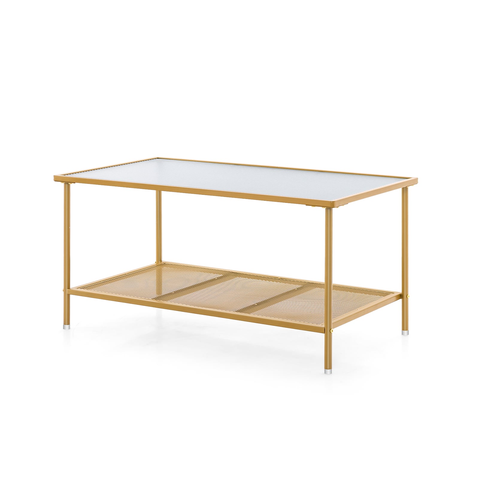 Slickblue D-CO-DG33501VH Golden 2-Tier Glass Coffee Table with Tempered Top and Lower Shelf for Living Room or Lounge Area